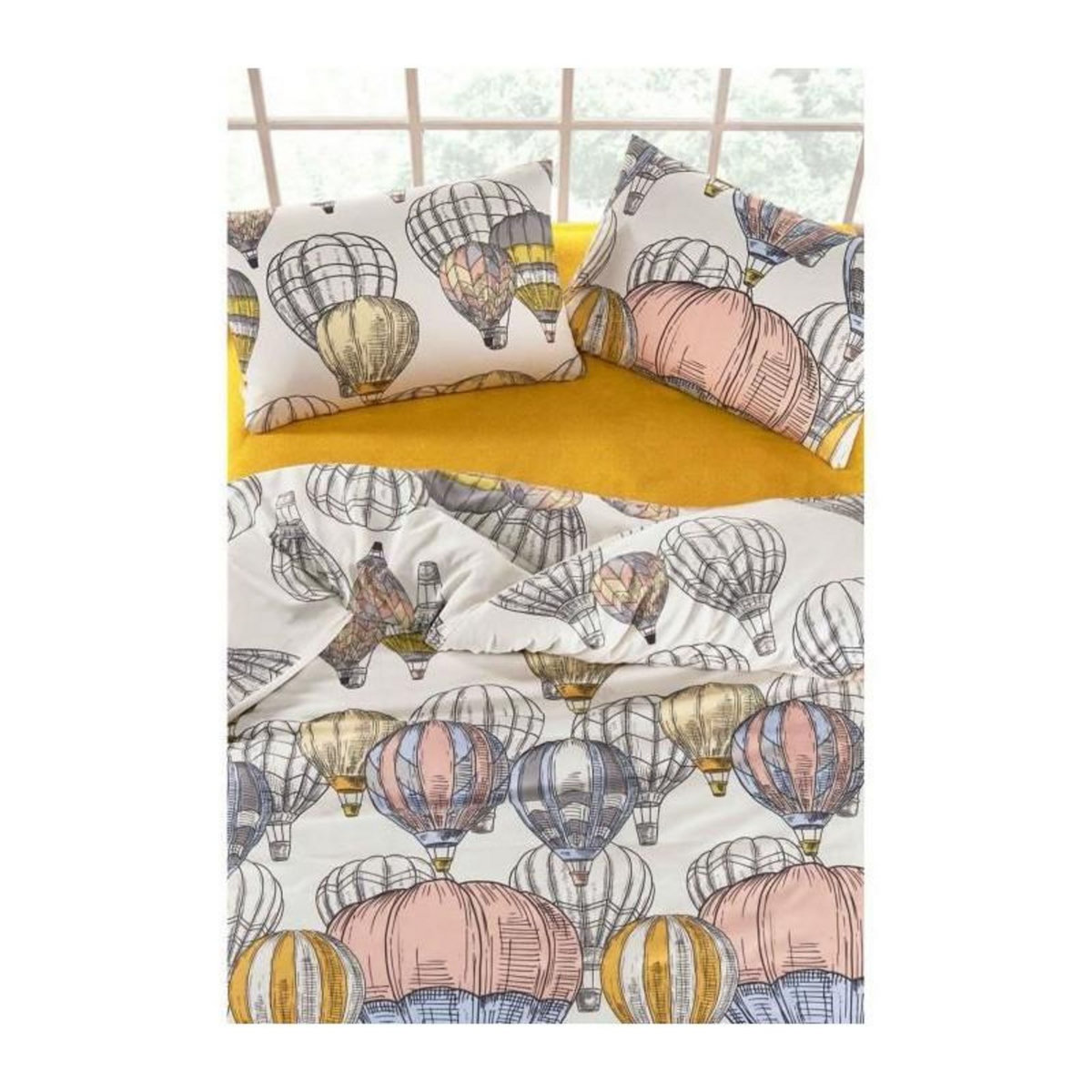 GENERIQUE Parure de lit - 1 housse de couette 220 x 240 cm + 2 taies d'oreiller 60 x 60 cm - 100% coton renforcé - Moutarde