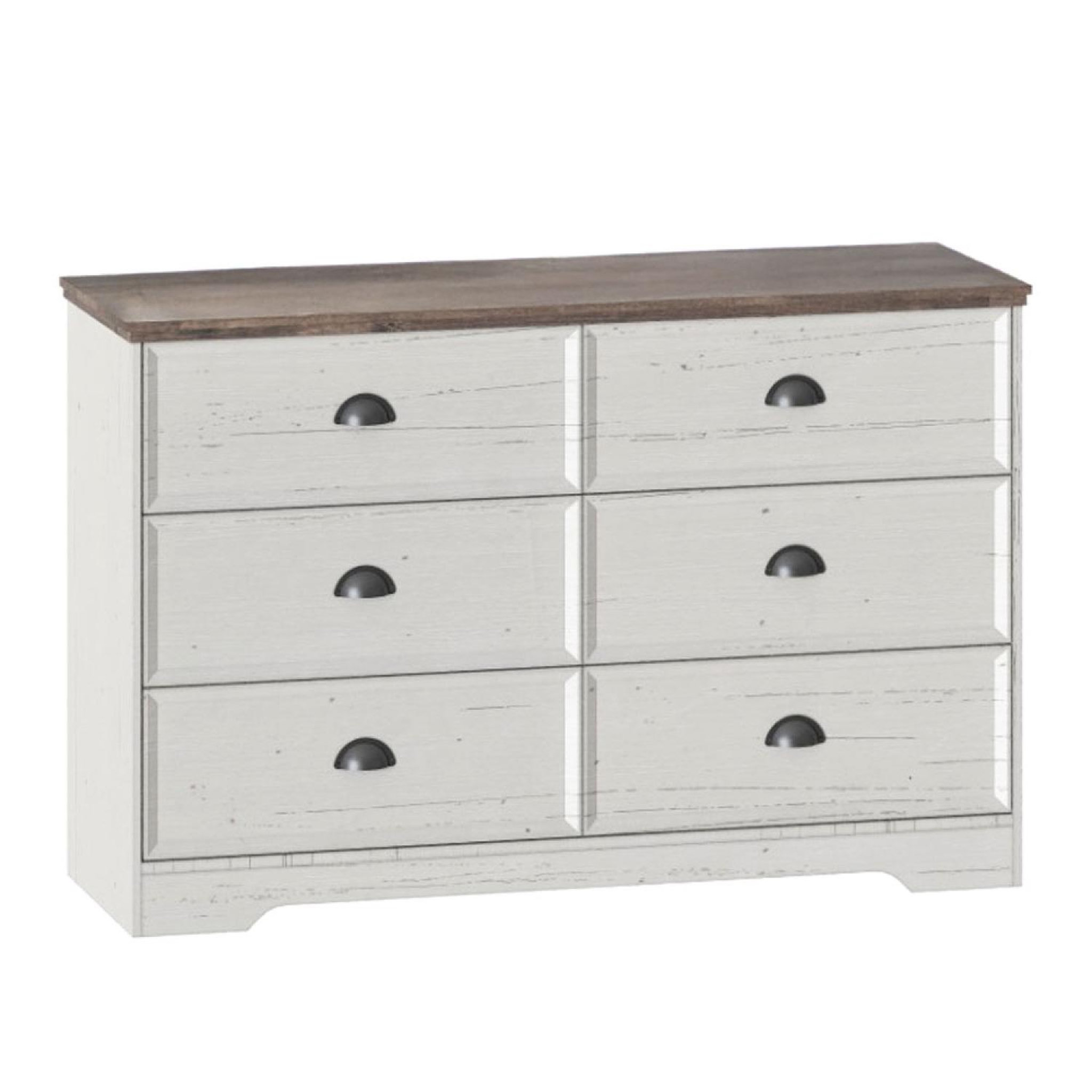 Voir la diapositive 4 : CONCEPT USINE Commode 6 tiroirs blanc et bois 120cm valla