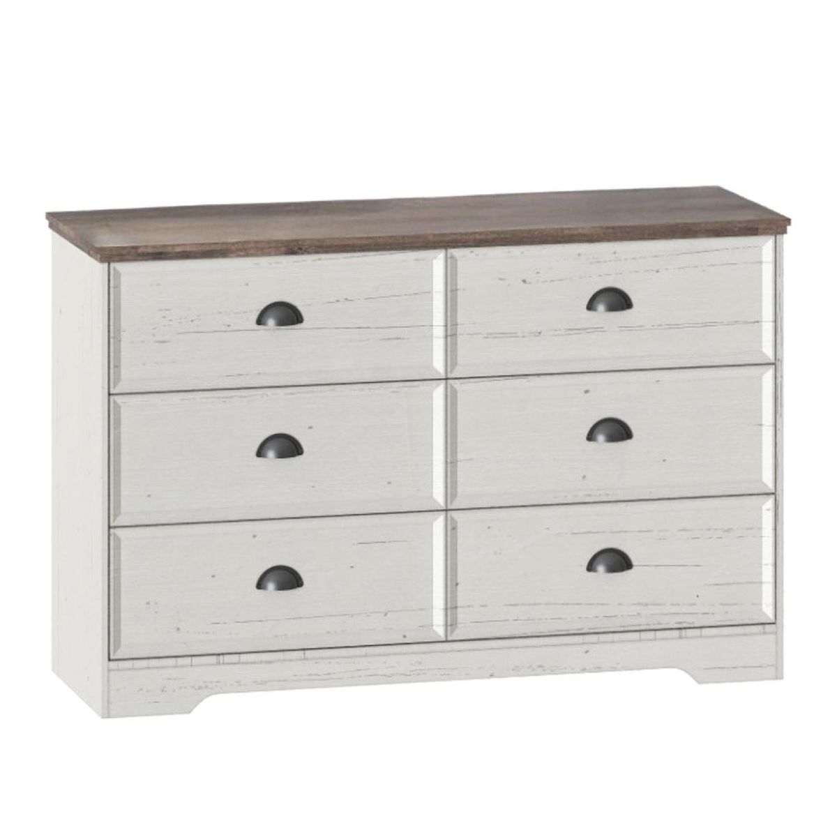 CONCEPT USINE Commode 6 tiroirs blanc et bois 120cm VALLA