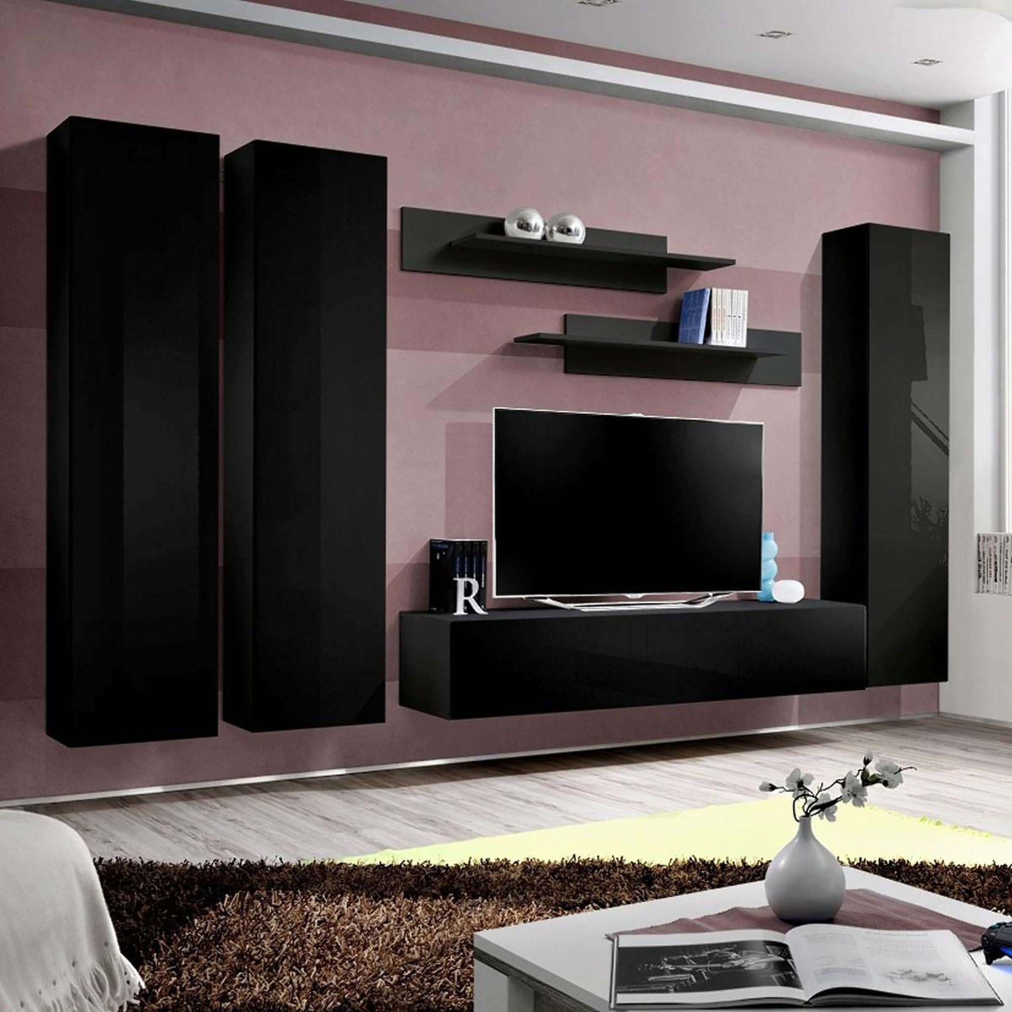 Paris Prix Ensemble meuble tv mural  fly c1  310cm noir