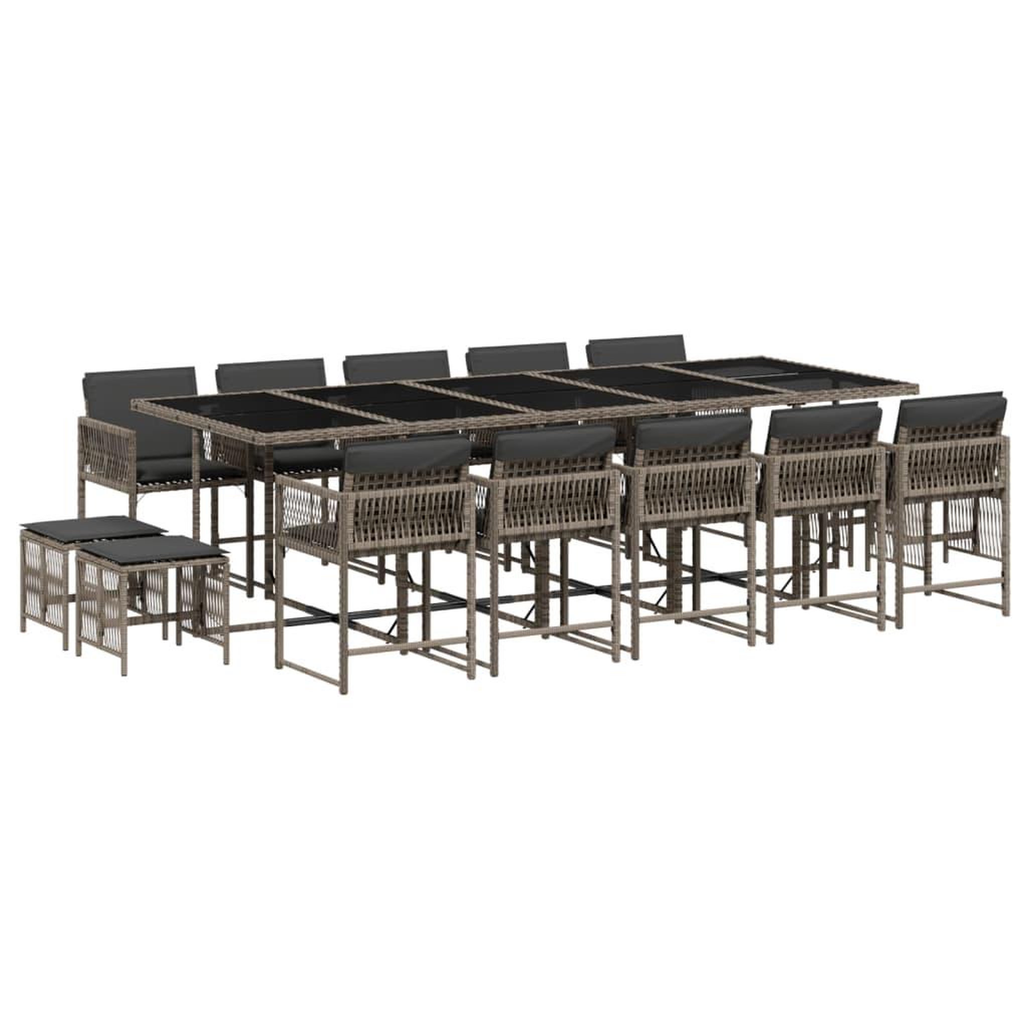 Voir la diapositive 2 : VIDAXL Ensemble a manger de jardin 15 pcs coussins gris resine tressee