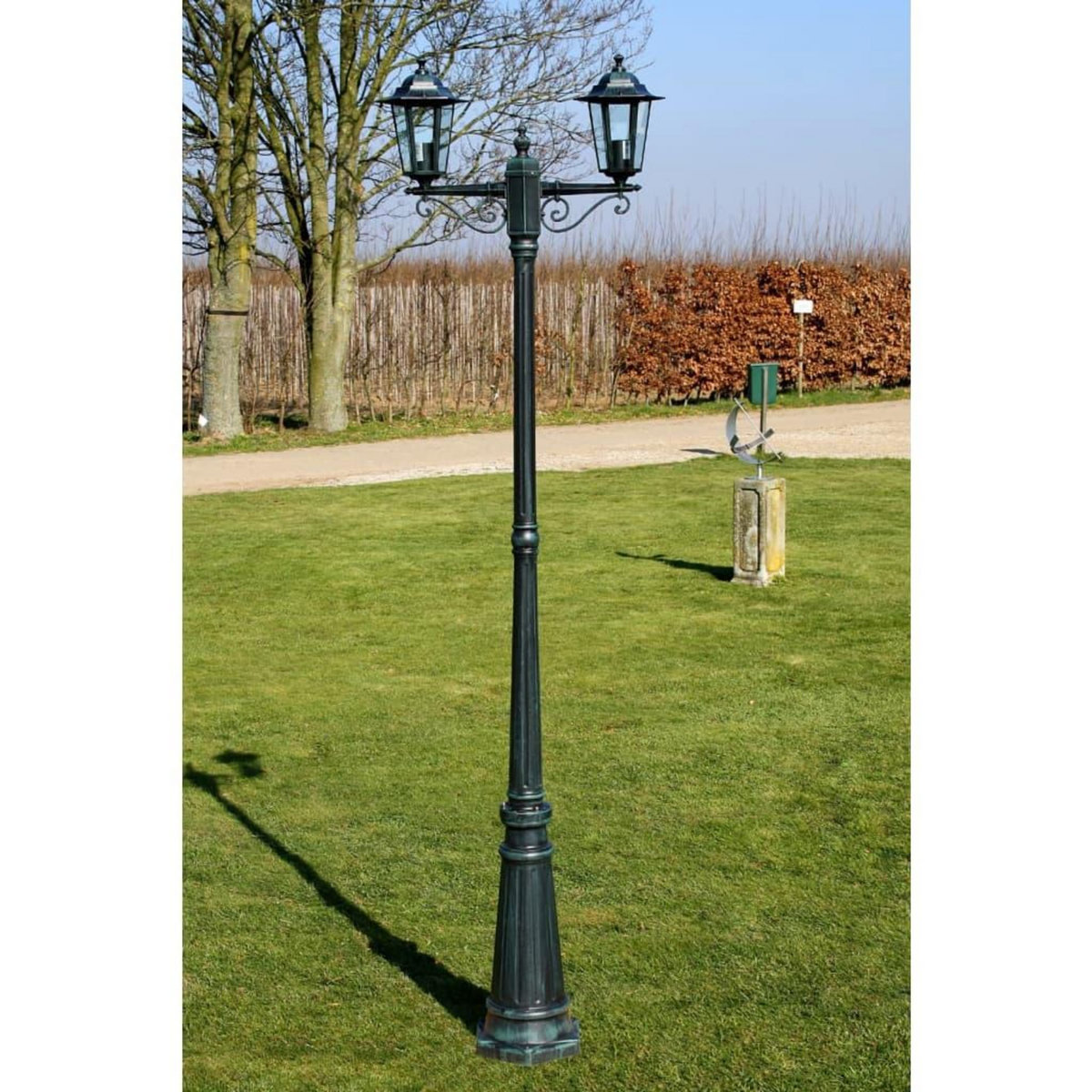 VIDAXL Lampadaire de jardin 2 bras 215 cm Vert fonce/Noir Aluminium