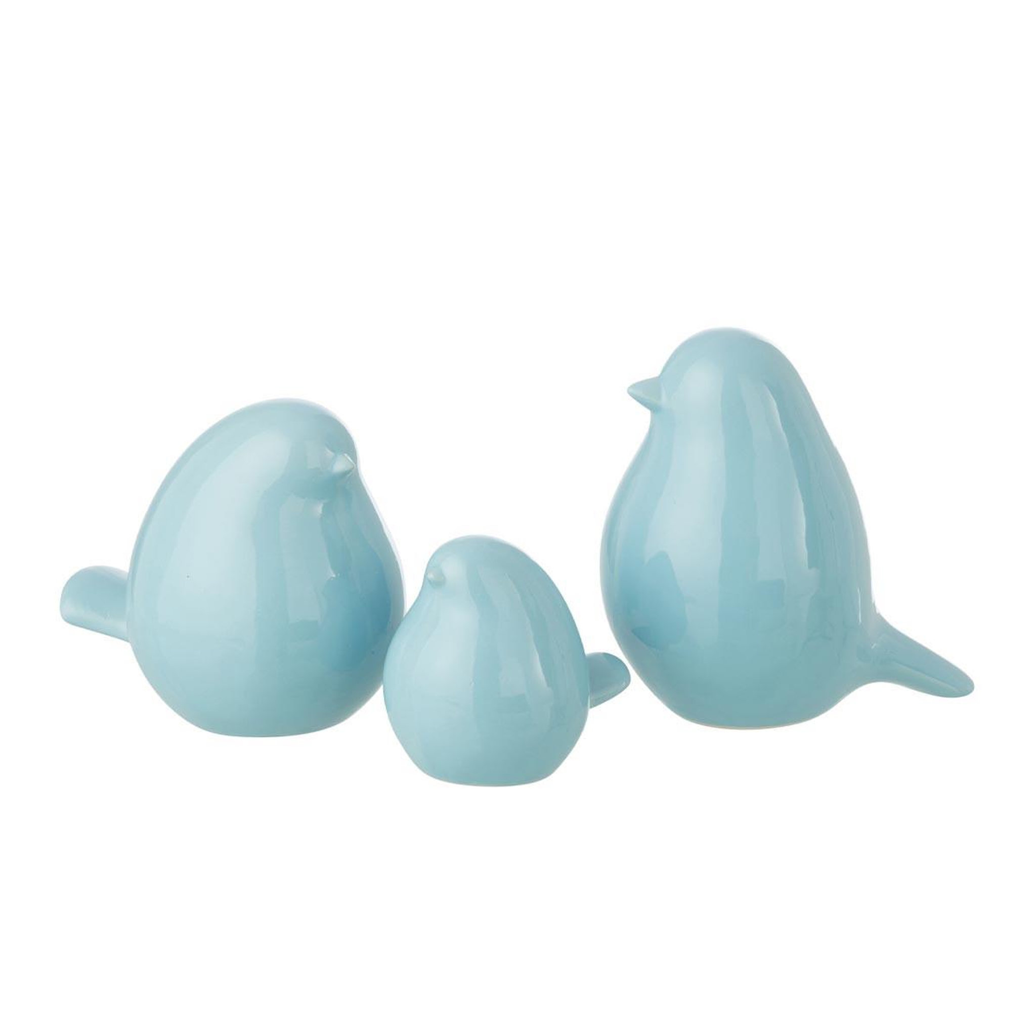 J-LINE Lot de 3 oiseaux déco en porcelaine  envol  18cm bleu