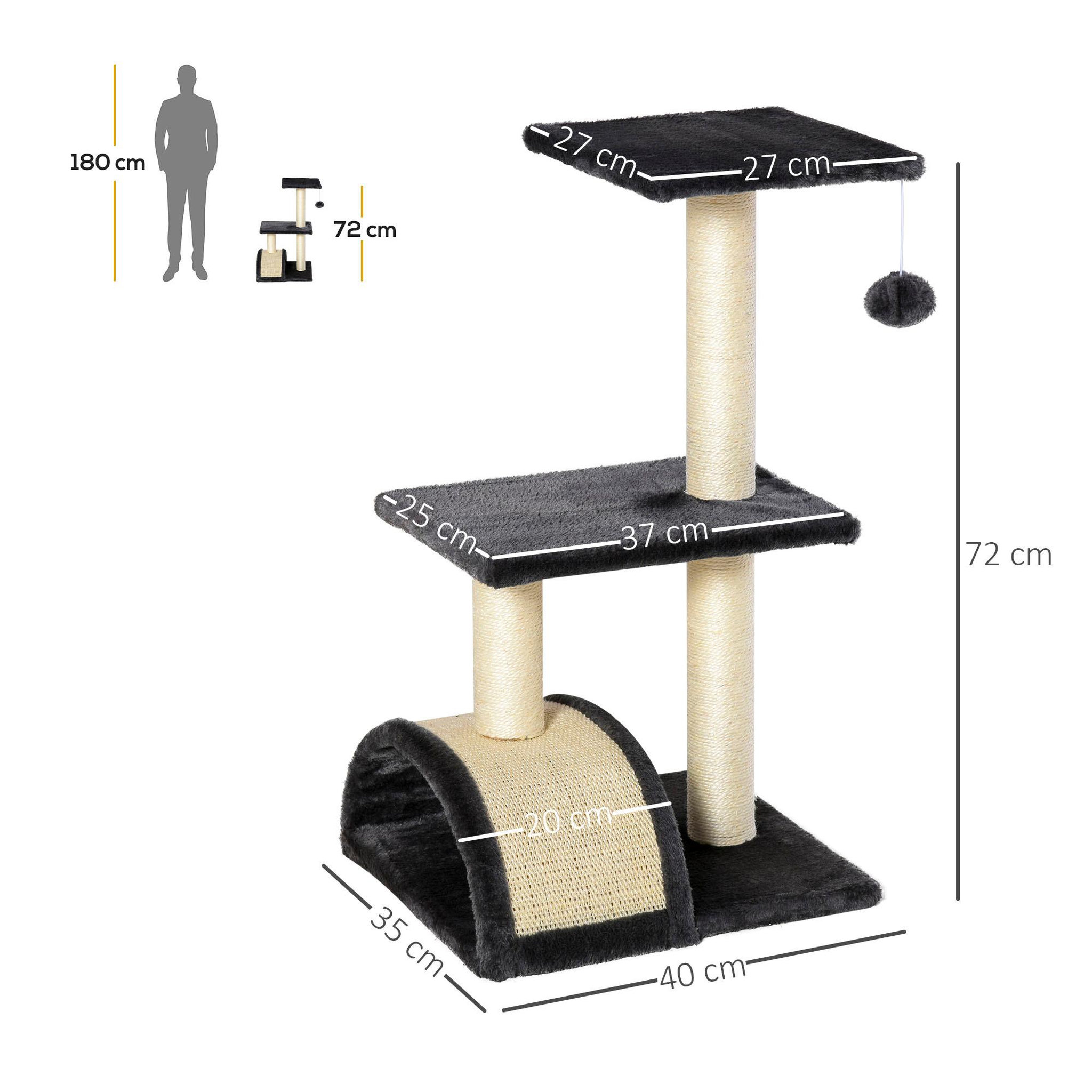 Voir la diapositive 3 : PAWHUT Arbre à chat griffoir grattoir design jeu boule suspendue 2 plateformes peluche sisal naturel gris