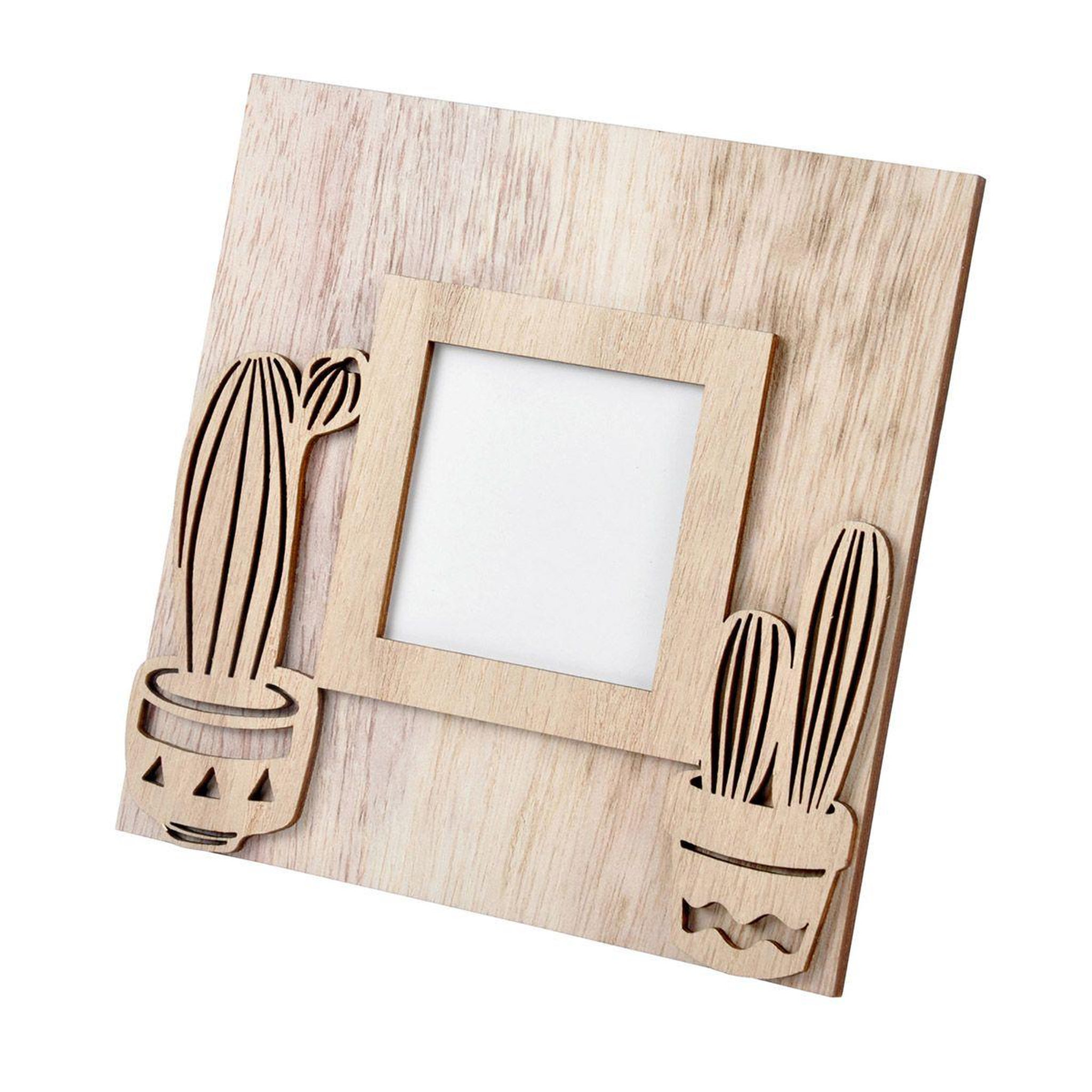 Voir la diapositive 1 : HOMEA Cadre en Bois  Cactus  14x14cm Naturel