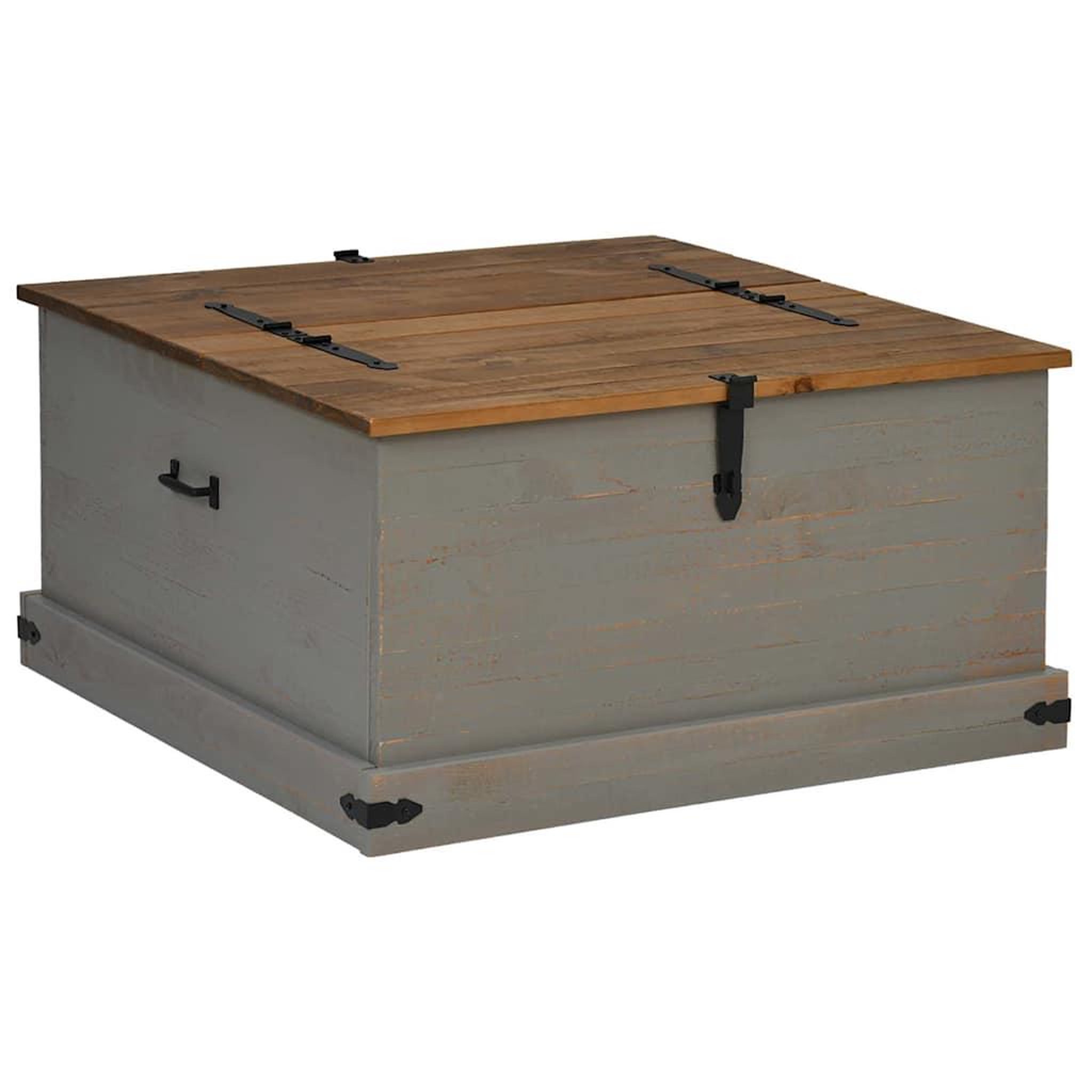 Voir la diapositive 2 : VIDAXL Coffre de rangement HALDEN gris 91x91x47 cm bois massif pin