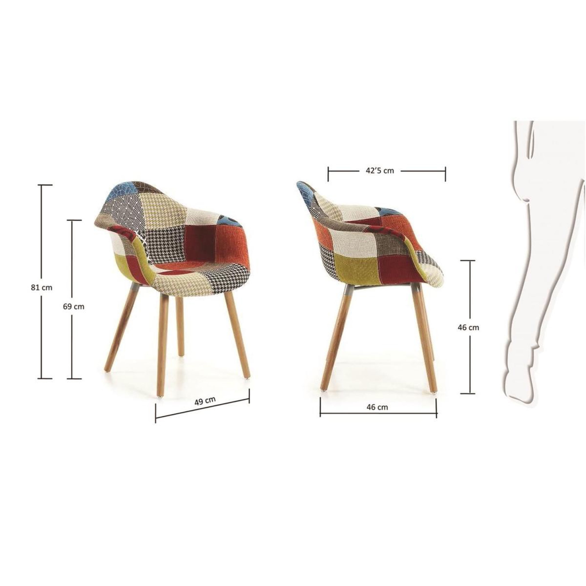 Voir la diapositive 6 : The Home Deco Factory Lot de 2 Fauteuils  Patchwork  85cm Multicolore