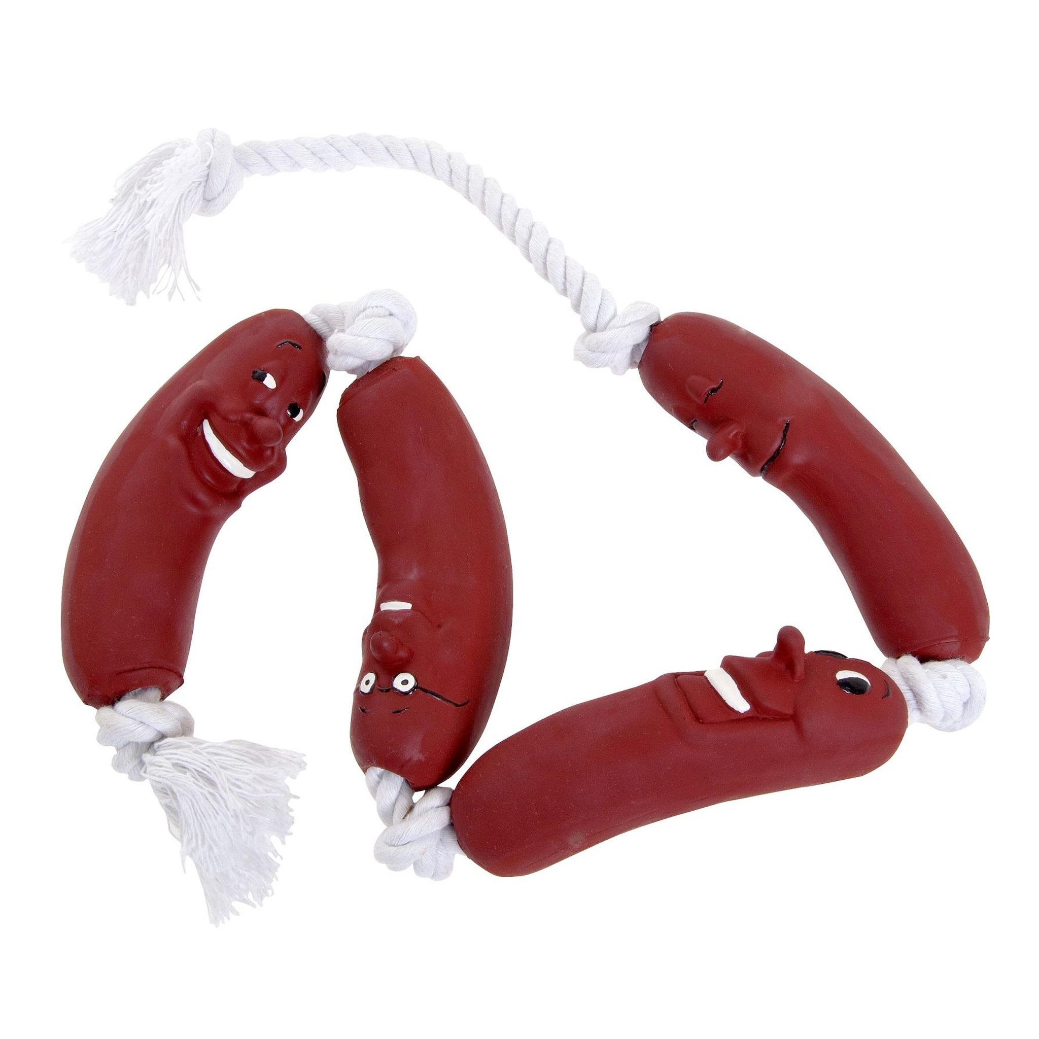 Eden Jouet saucisse en latex sur corde avec 6 noeuds pour chien