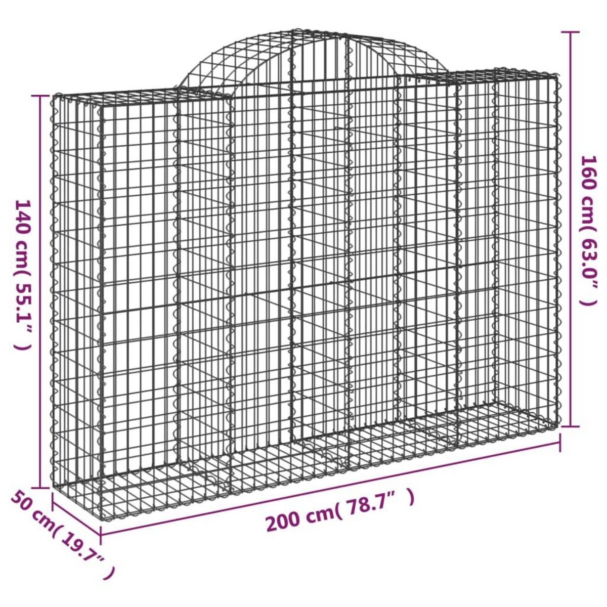 VIDAXL Paniers a gabions arques 7 pcs 200x50x140/160 cm Fer galvanise
