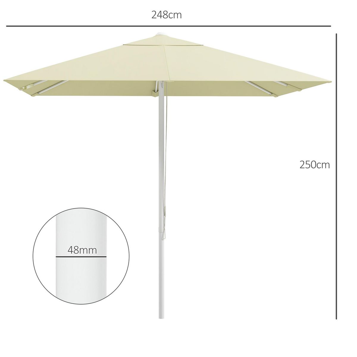 OUTSUNNY Parasol de jardin carré réglable dim. 2,48L x 2,48l x 2,50H m alu métal polyester haute densité 180 g/m² beige
