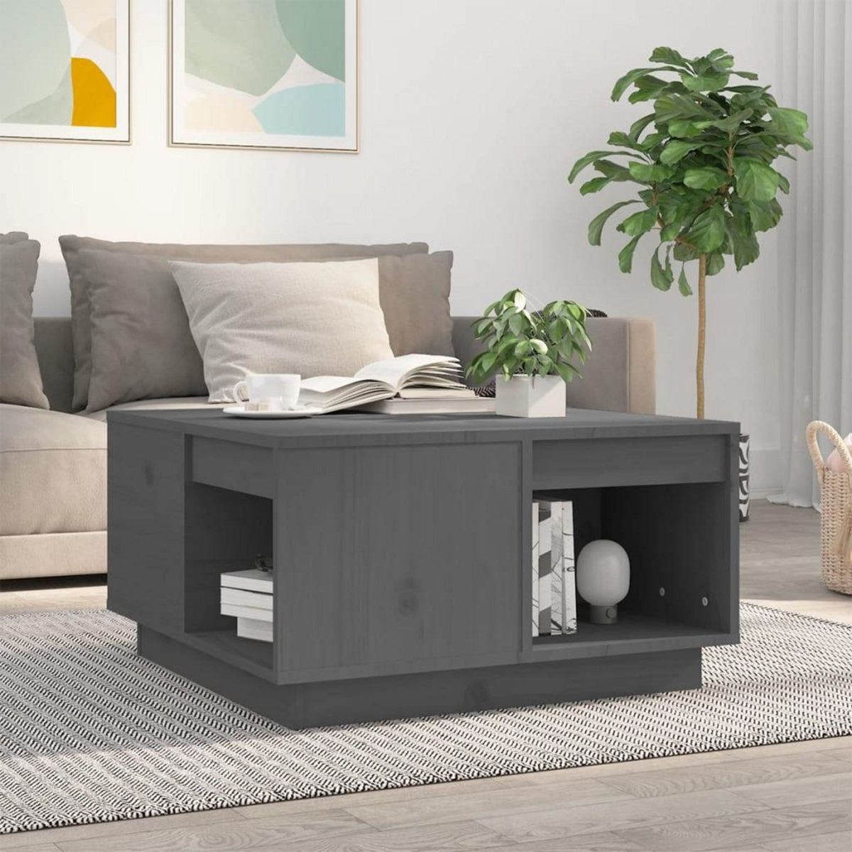 VIDAXL Table basse Gris 60x61x32,5 cm Bois massif de pin