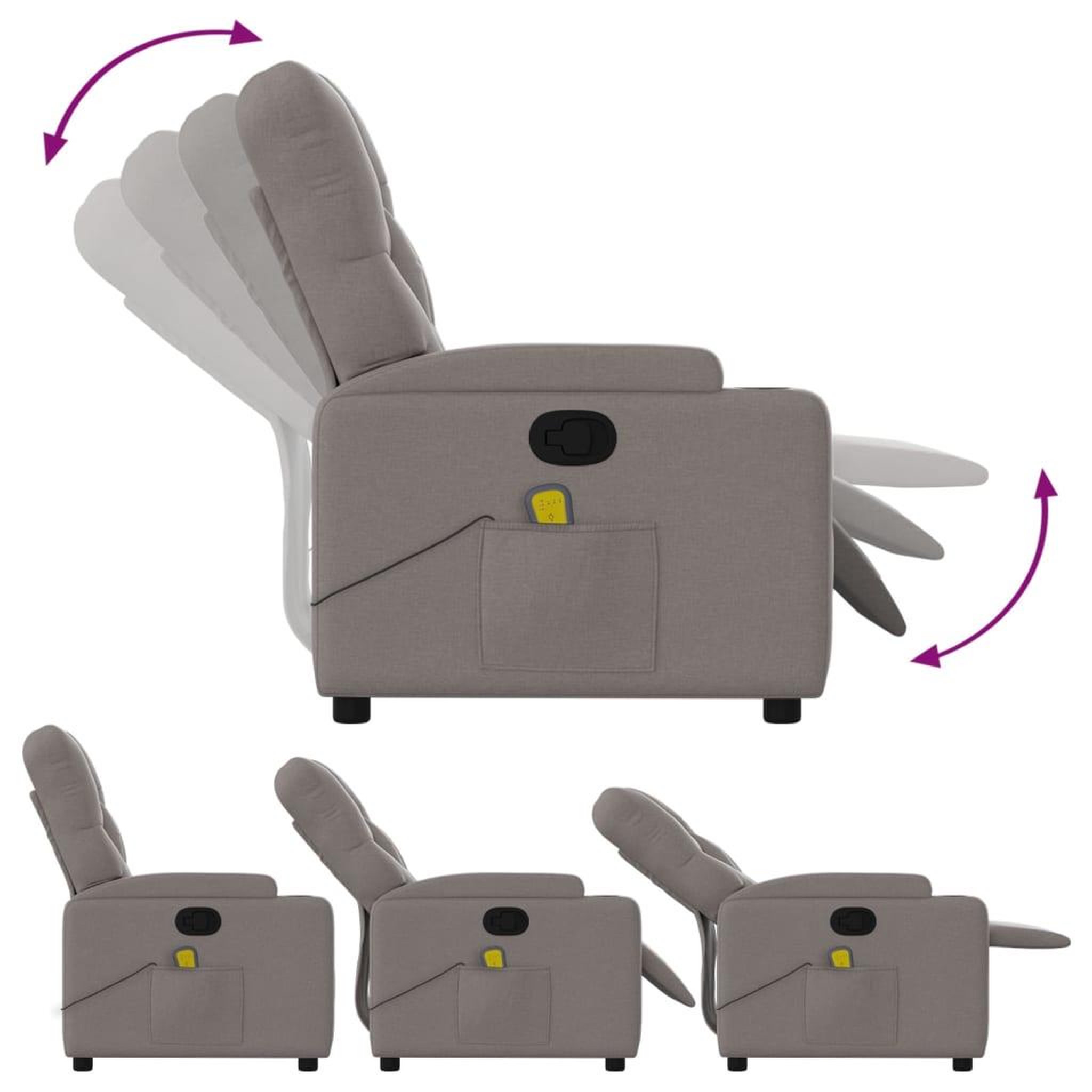 Voir la diapositive 5 : VIDAXL Fauteuil de massage inclinable Taupe Tissu
