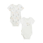 Petit Béguin Lot de 2 bodies bébé manches courtes ouverture croisée Noisette. Coloris disponibles : Beige