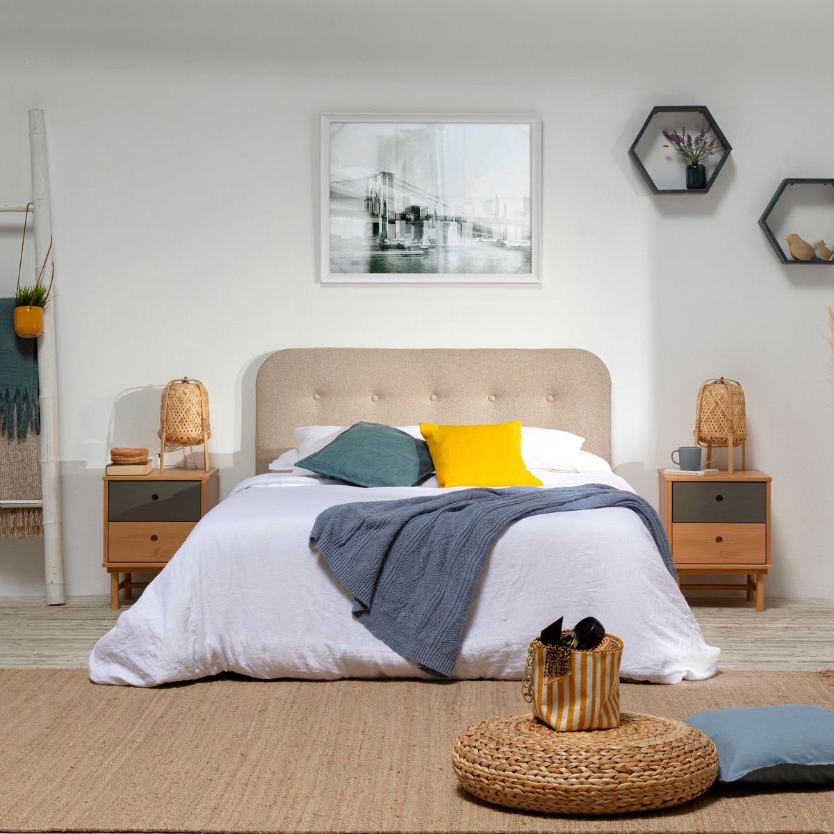 MARCKONFORT Tête de lit tapissée Saona 140x60 cm Couleur Beige, 8 cm d'épaisseur