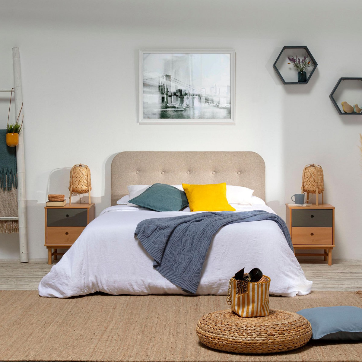 MARCKONFORT Tête de lit tapissée Saona 140x60 cm Couleur Beige, 8 cm d'épaisseur