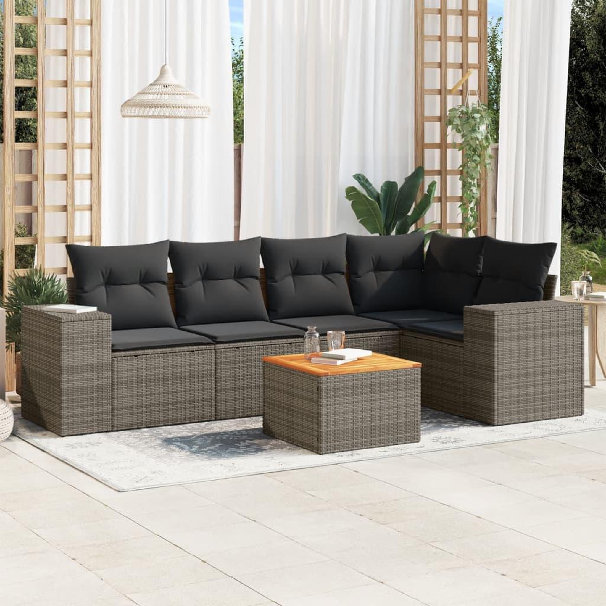 VIDAXL Salon de jardin 6 pcs avec coussins gris resine tressee