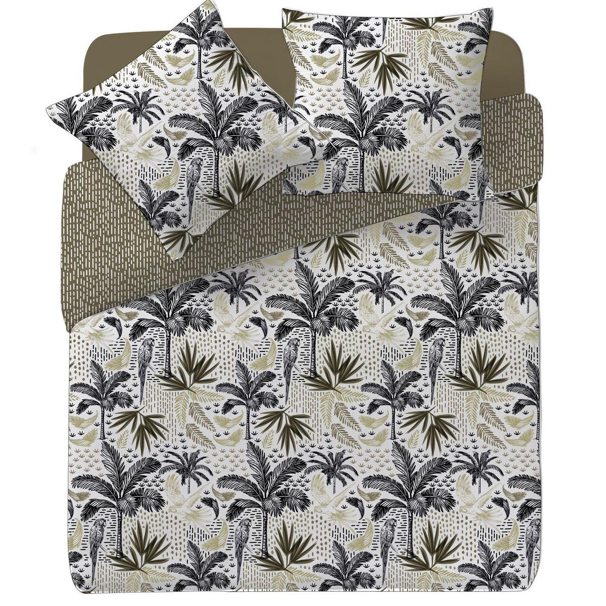 ATMOSPHERA Parure de lit 2 places en coton imprimé Cuba - 240x220 cm - Noir et blanc