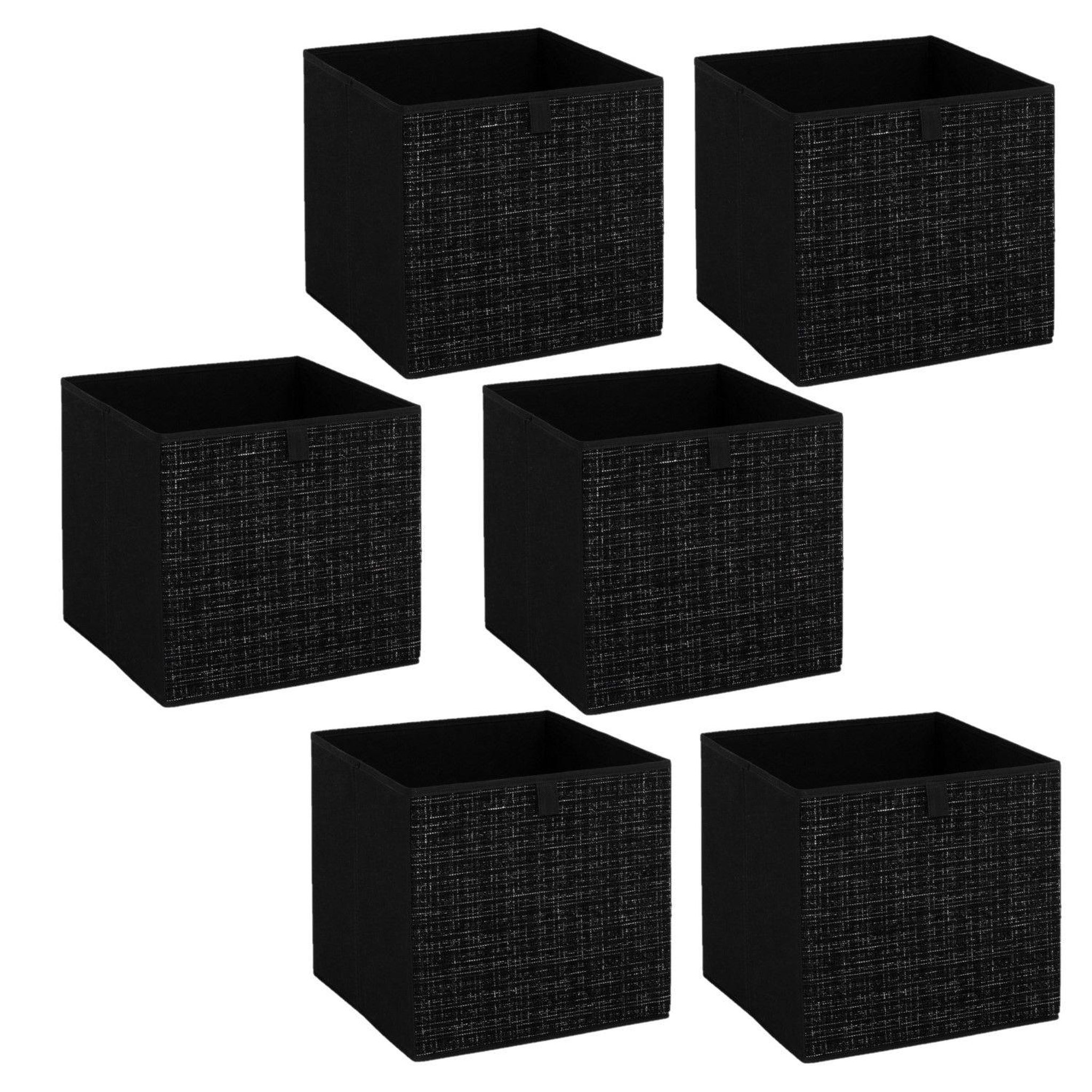 Voir la diapositive 1 : FIVE Lot de 6 boites de rangement TWEED - L. 31 x l.31 x H. 31 cm - Noir