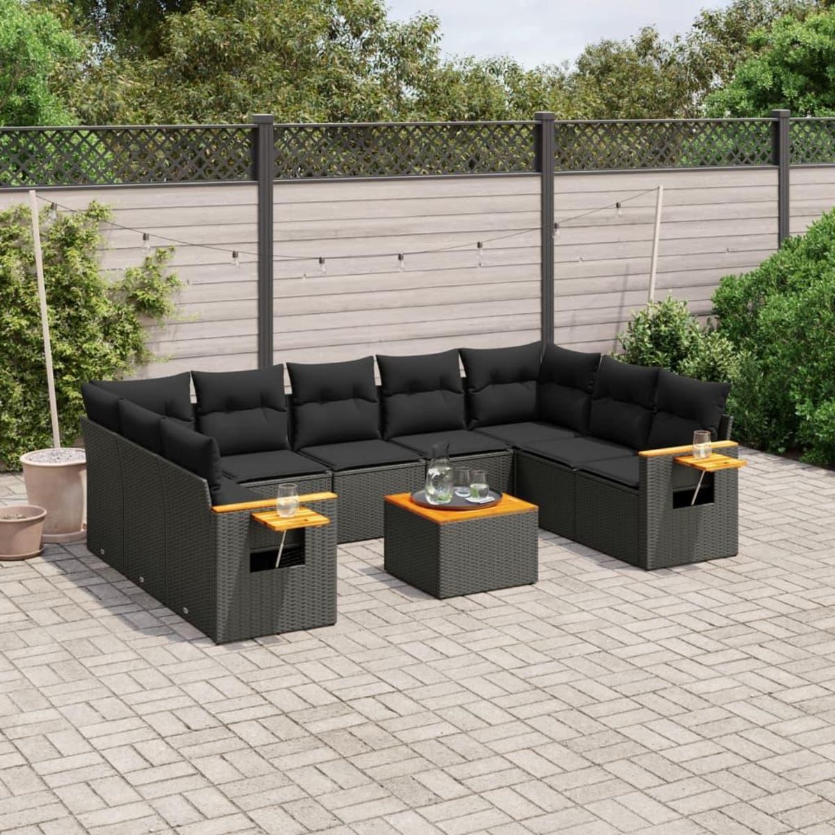 VIDAXL Salon de jardin 10 pcs avec coussins noir resine tressee