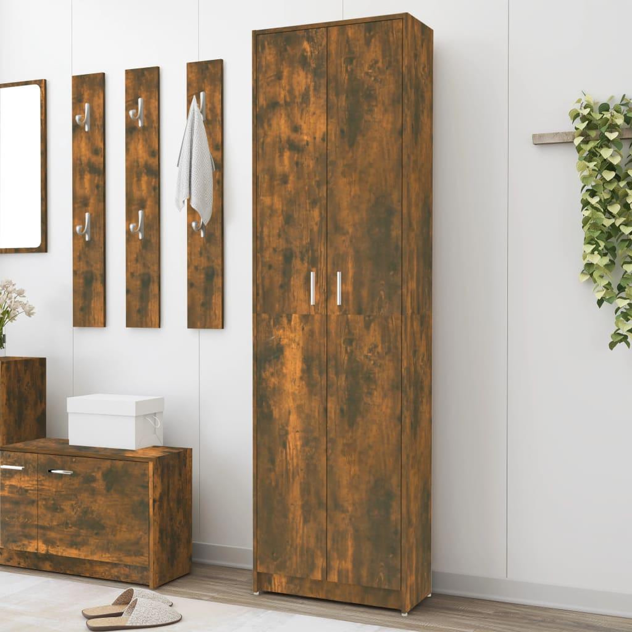 Voir la diapositive 1 : VIDAXL Garde-robe couloir Chene fume 55x25x189 cm Bois d'ingenierie