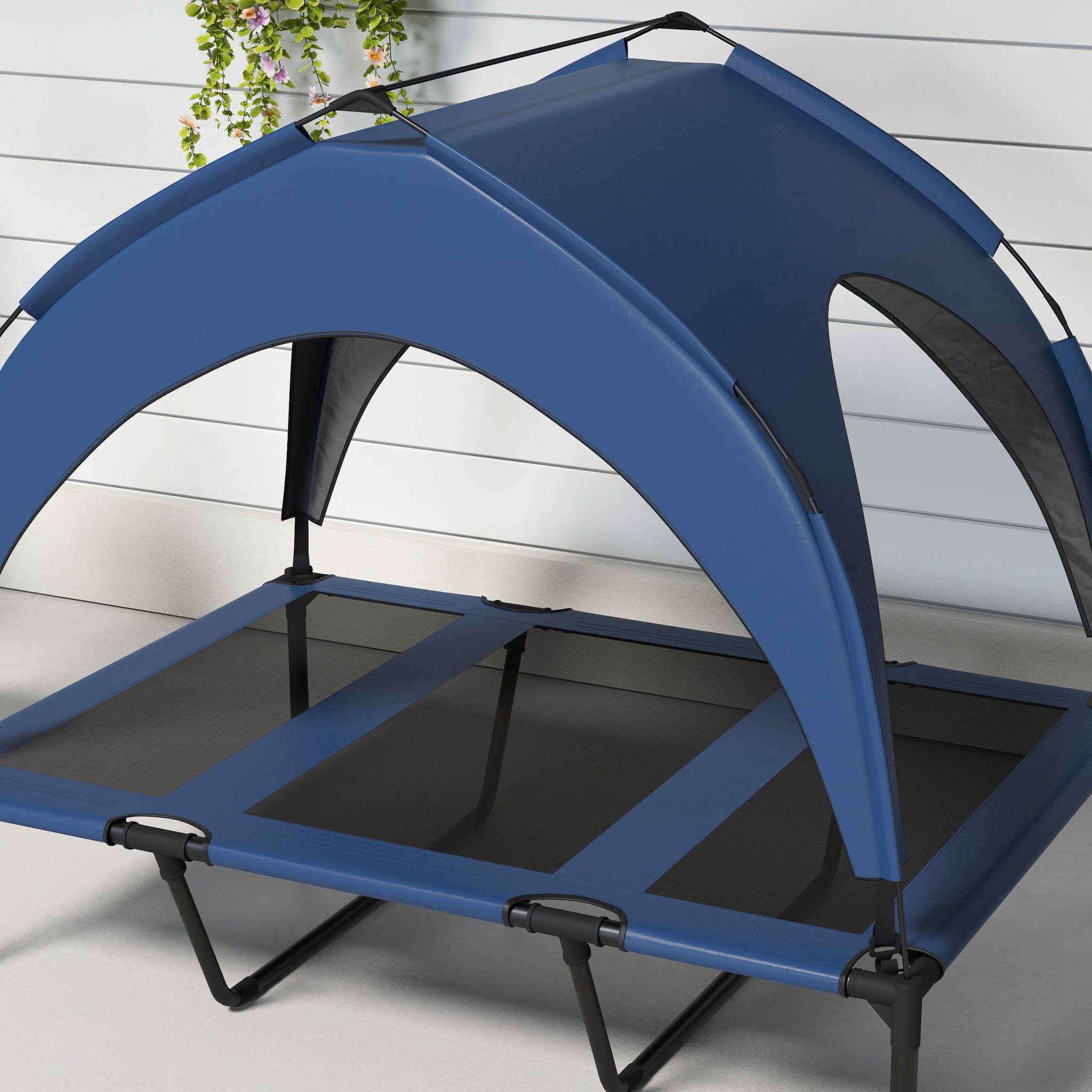 Voir la diapositive 5 : PAWHUT Lit chien sur pied avec voile ombrage - 106 x 76 x 94 cm - sac de transport - bleu