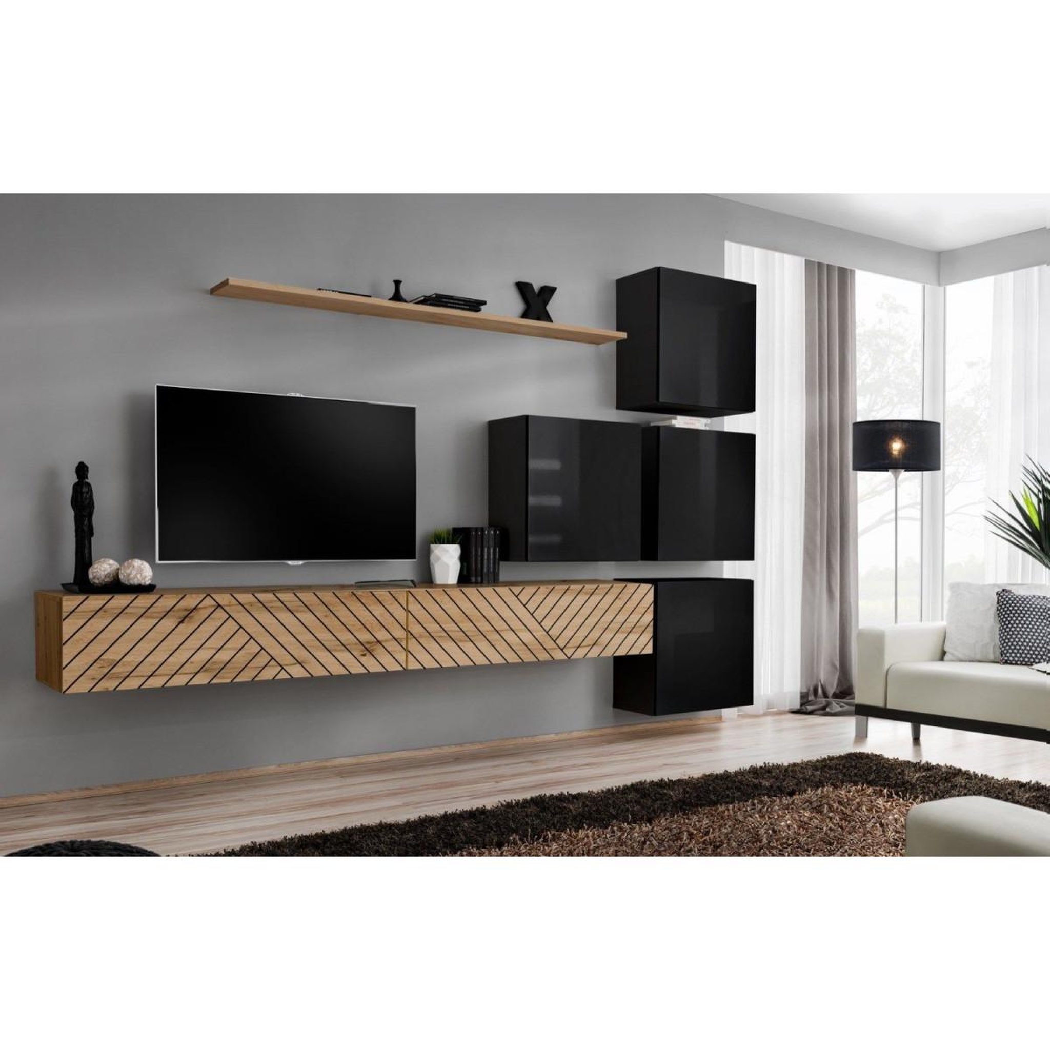 Voir la diapositive 2 : Paris Prix Ensemble meuble tv  switch lamel ix  310cm naturel & noir
