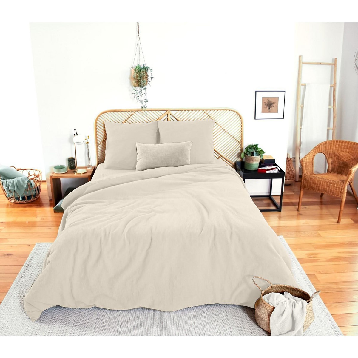 Home collection Parure housse de couette 100% gaze de coton 57 fils - galet