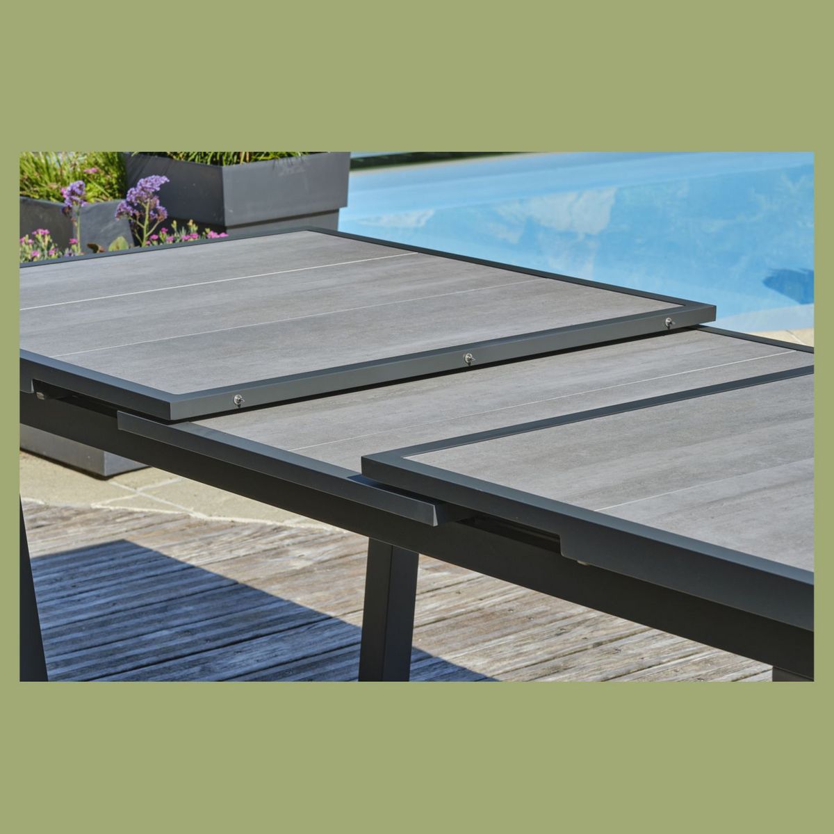 Table de jardin rectangulaire - 8/10 places - Aluminium et plateau céramique - Anthracite - OLHOS