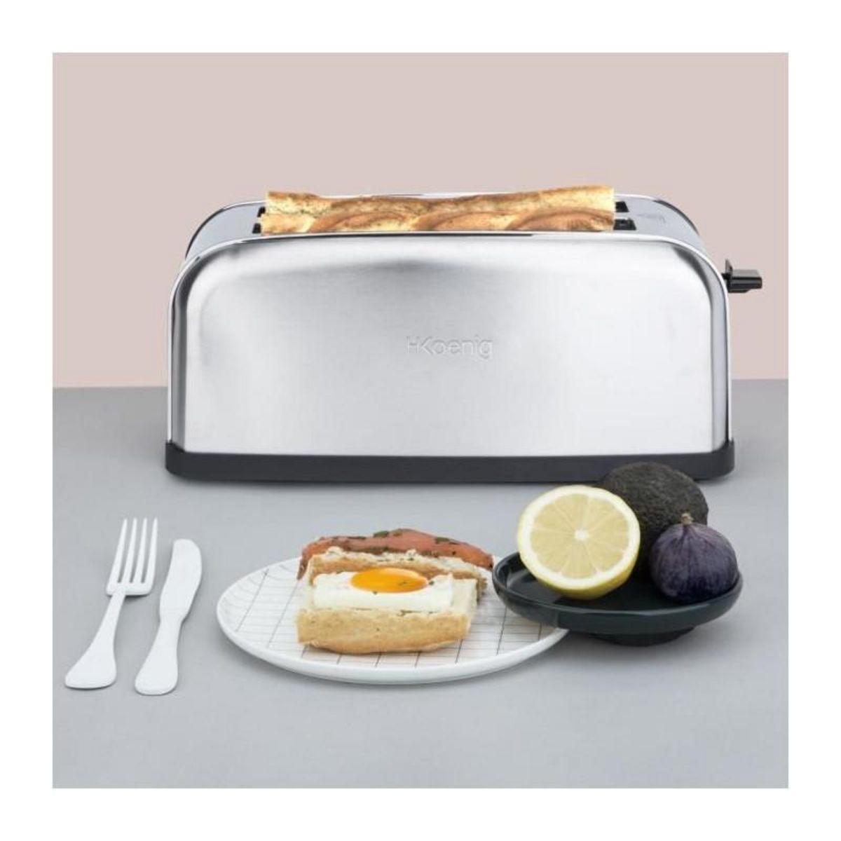 HKOENIG Grille-pain H.KoeNIG TOAS28 - 2 fentes - 3 fonctions - Thermostat réglable 7 niveaux - Acier inoxydable - Gris