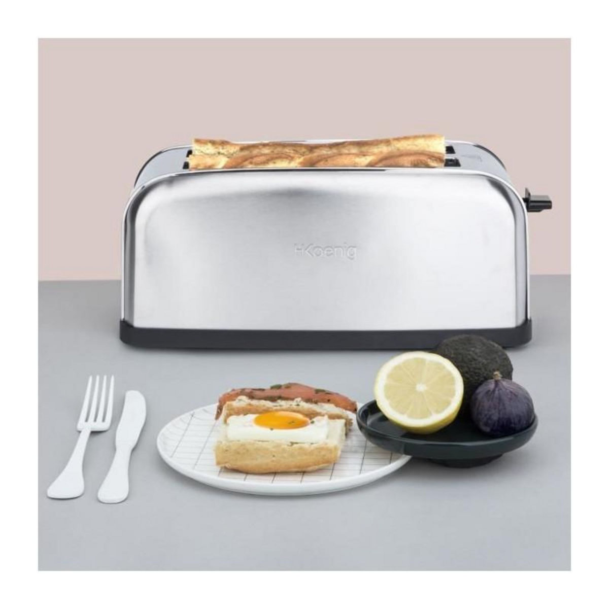 HKOENIG Grille-pain H.KoeNIG TOAS28 - 2 fentes - 3 fonctions - Thermostat réglable 7 niveaux - Acier inoxydable - Gris