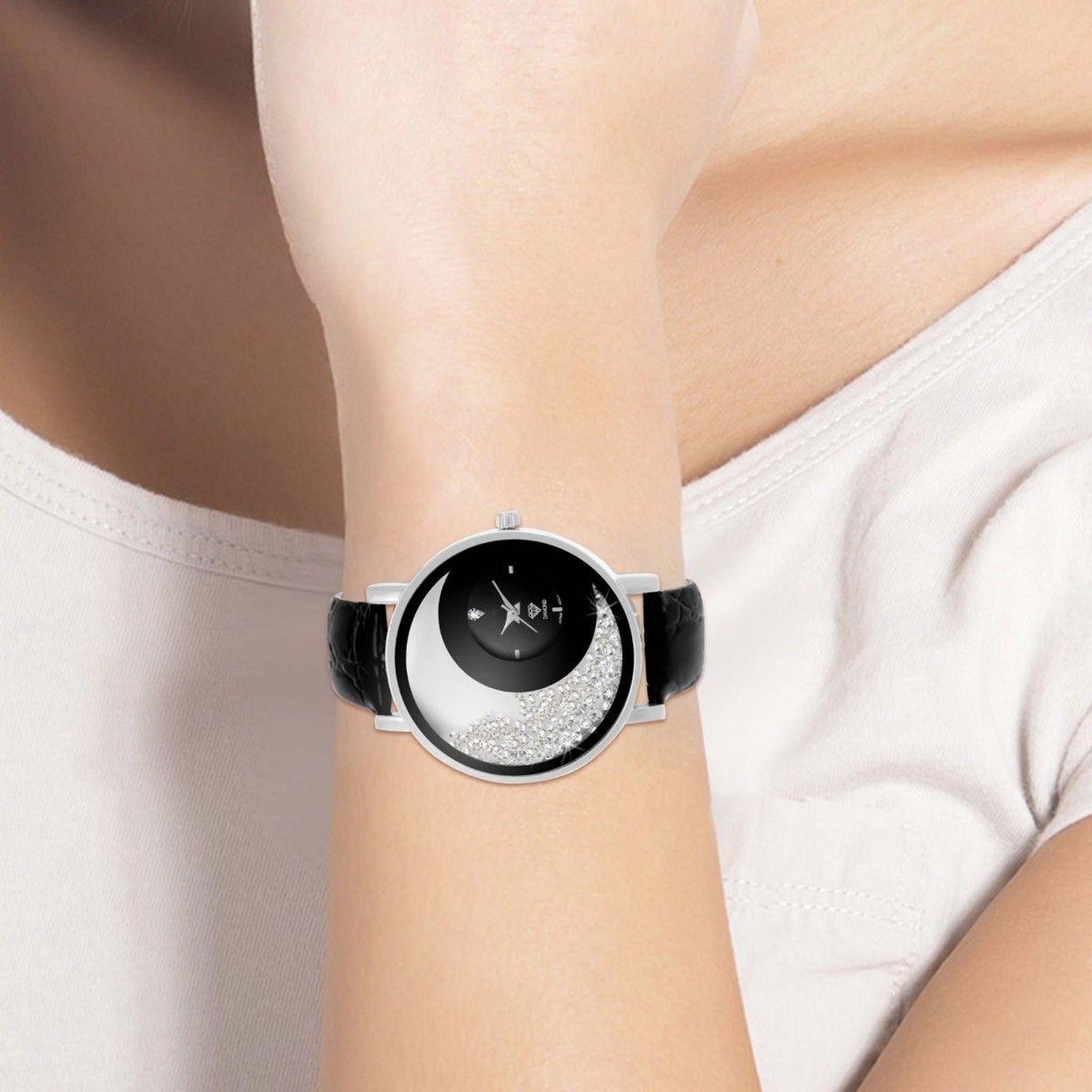Voir la diapositive 2 : SC CRYSTAL Montre Luna SC Crystal ornée d'un diamant et de Cristaux scintillants