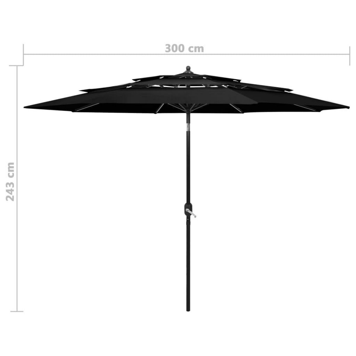 VIDAXL Parasol de jardin a 3 niveaux avec mat en aluminium noir 3 m