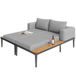 MERAX Bain de soleil 2 places en Métal avec étagères, coussins, waterproof, multifonction, gris