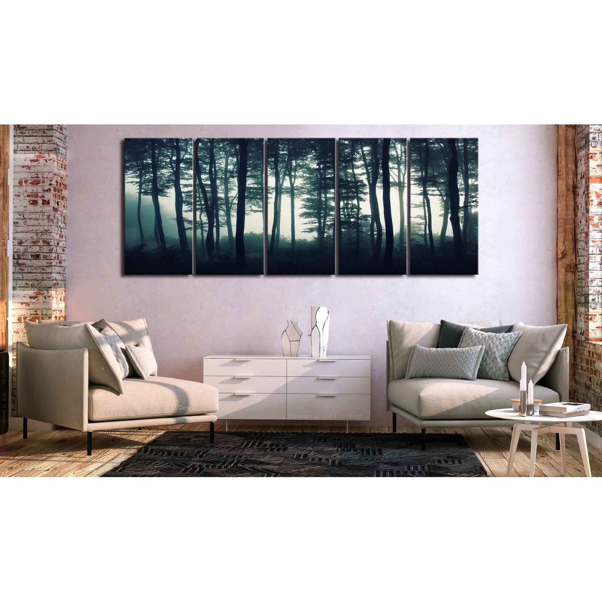 Voir la diapositive 2 : Paris Prix Tableau Imprimé 5 Panneaux  Dark Forest Narrow
