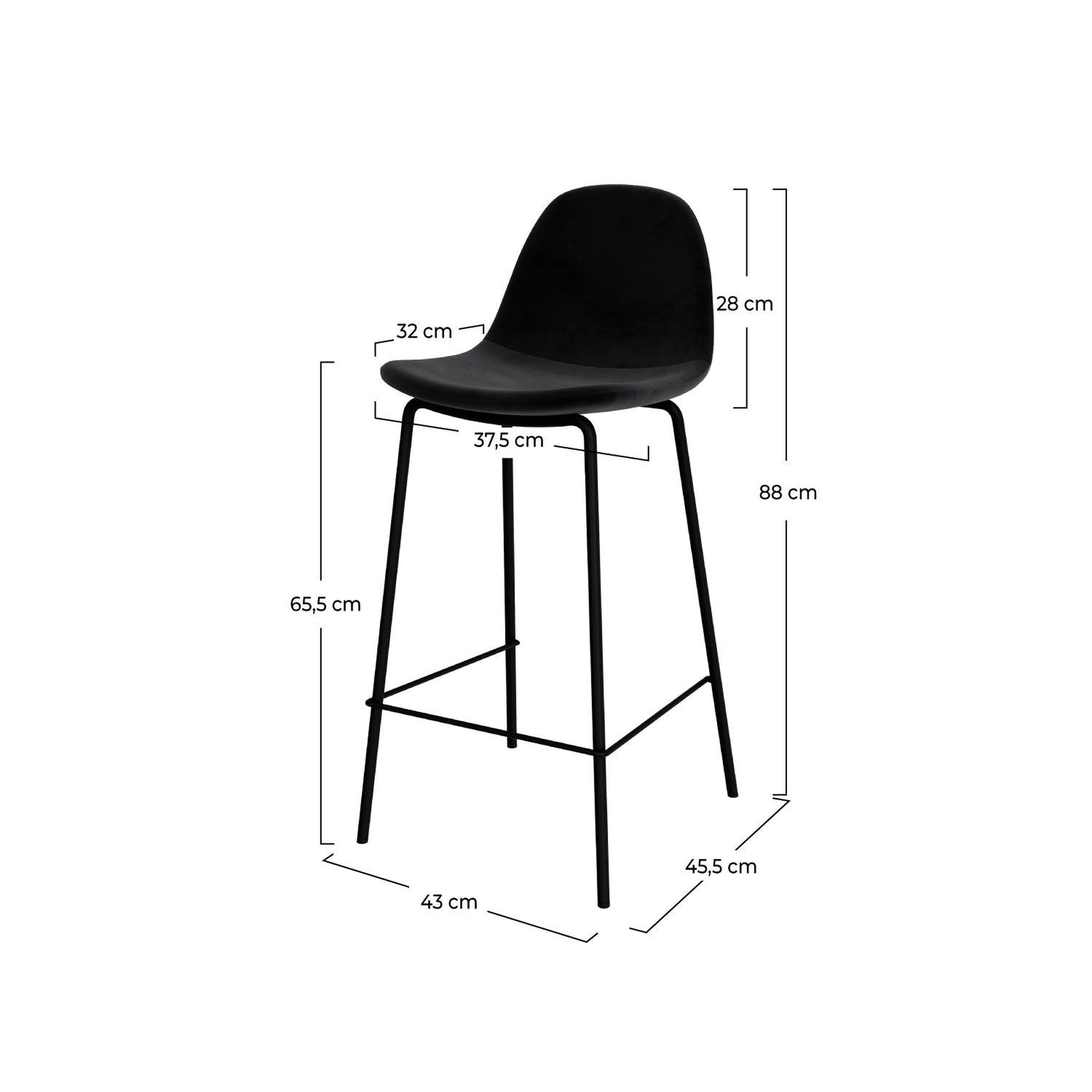 Voir la diapositive 4 : MAISON PAVANE Lot de 2 chaises pour îlot central 65 cm en velours noir-henrik