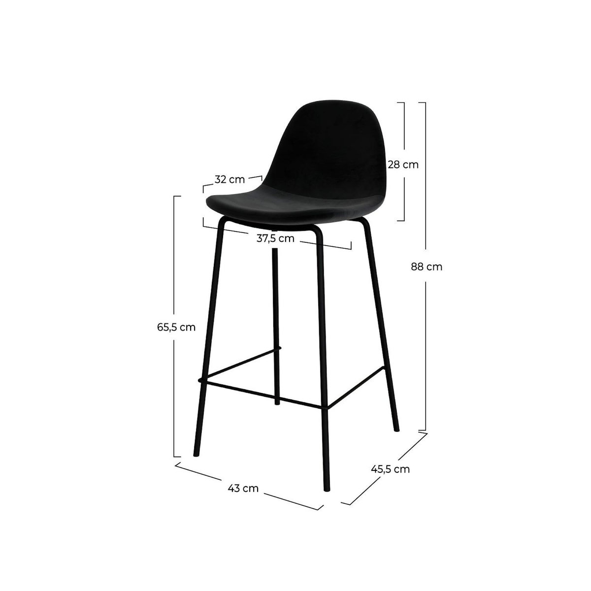 Rendez vous déco Lot de 2 chaises pour îlot central 65 cm en velours noir-Henrik