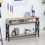 Voir la diapositive 2 : HOMCOM Table Console Table d'Entrée Industriel Multi-rangements 120 x 23,5 x 75 cm Bois Chêne