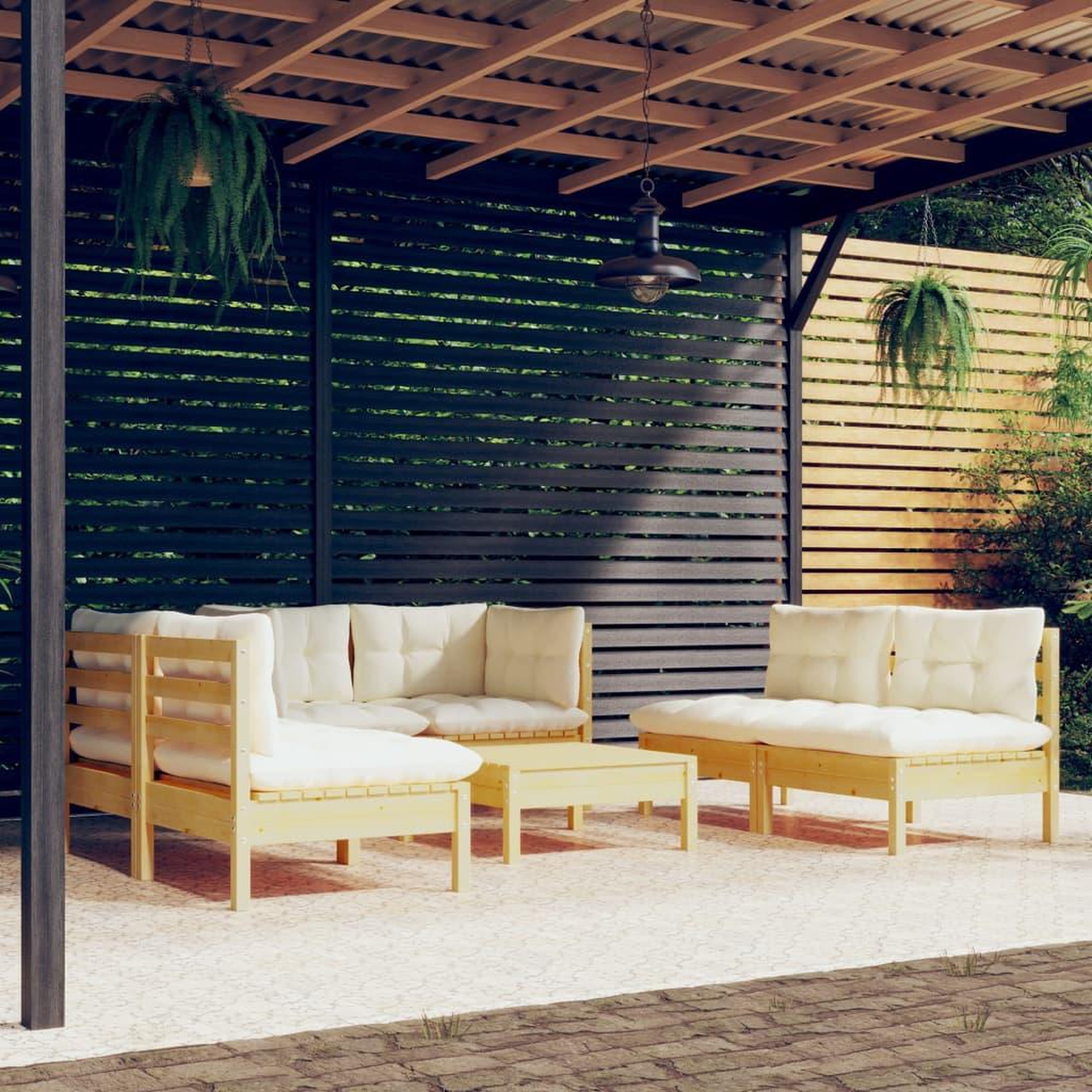 Voir la diapositive 1 : VIDAXL Salon de jardin 7 pcs avec coussins creme bois de pin massif