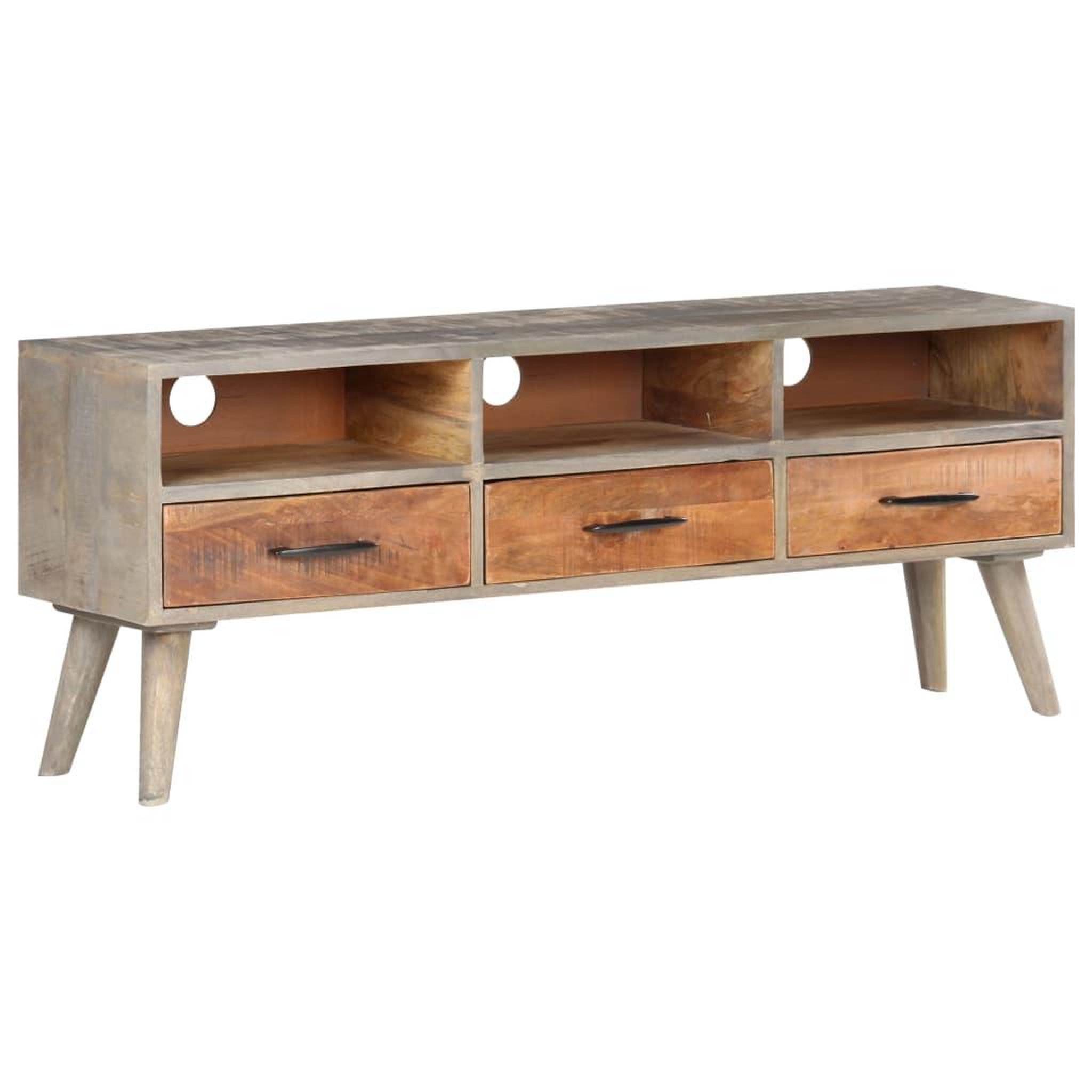 VIDAXL Meuble tv gris 130x35x51 cm bois massif de manguier brut