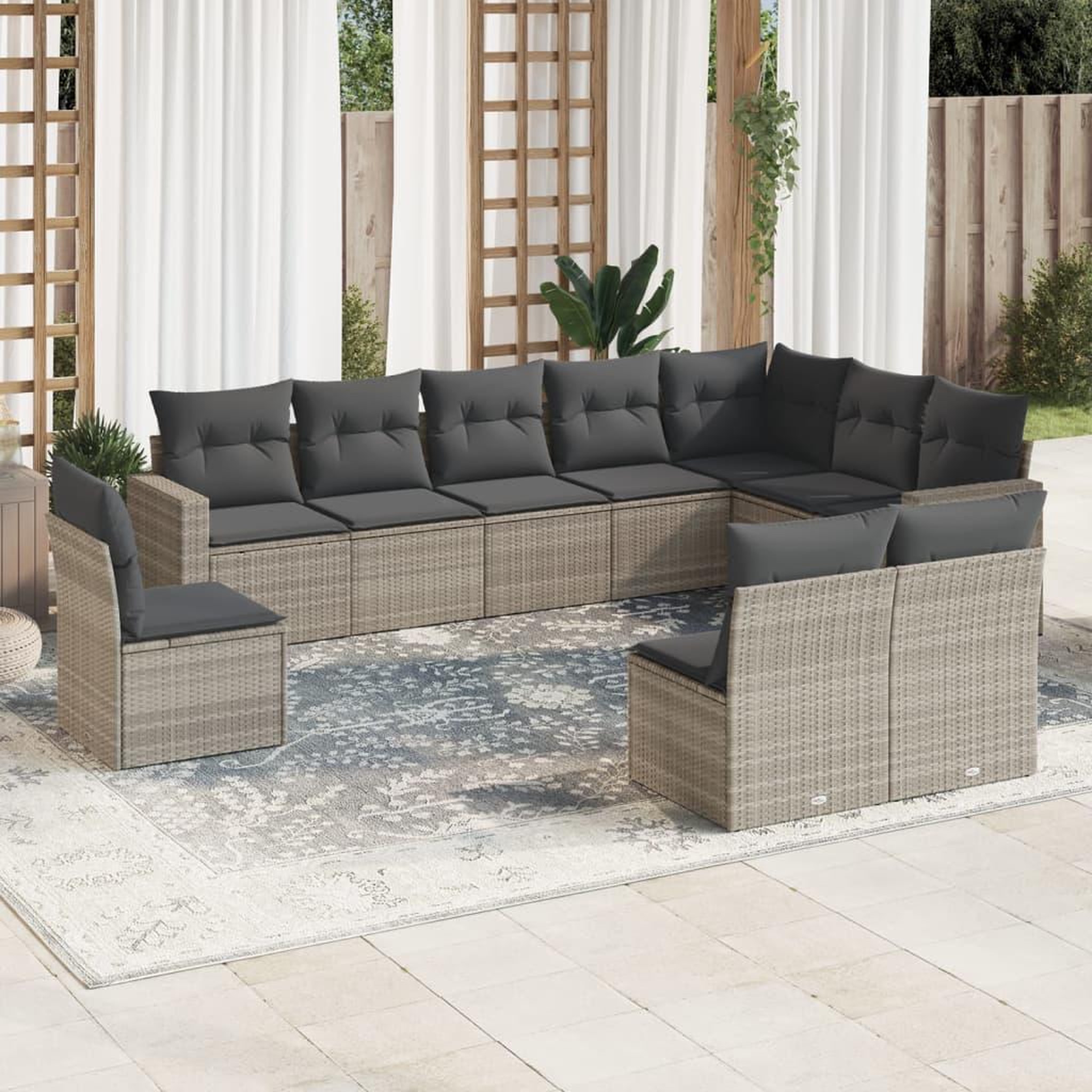 VIDAXL Salon de jardin avec coussins 10 pcs gris clair resine tressee