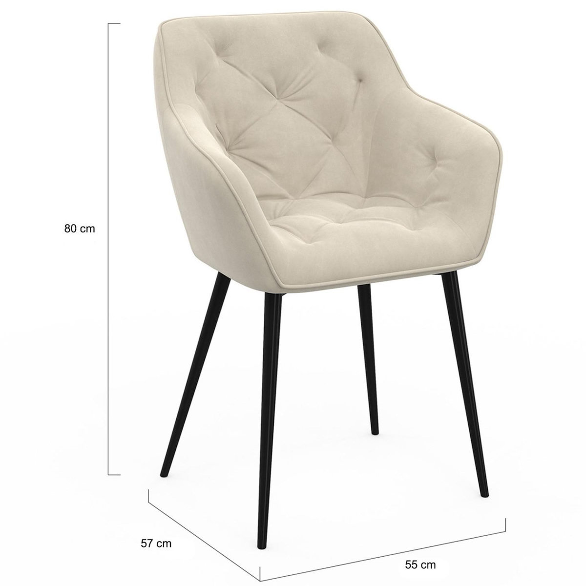 ID MARKET Lot de 2 chaises de salle à manger, fauteuils de table capitonnés LYA velours beige