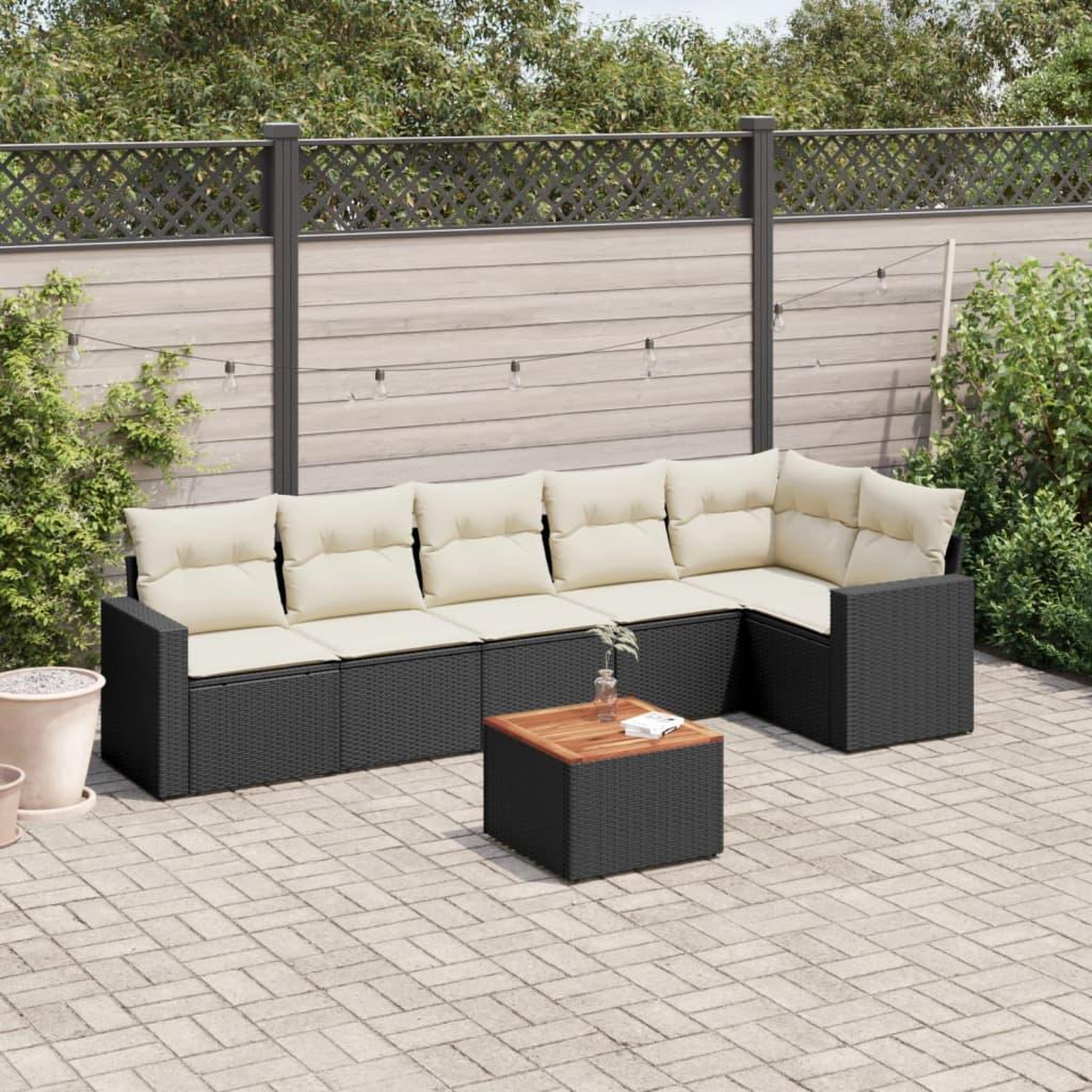 VIDAXL Salon de jardin 7 pcs avec coussins noir resine tressee