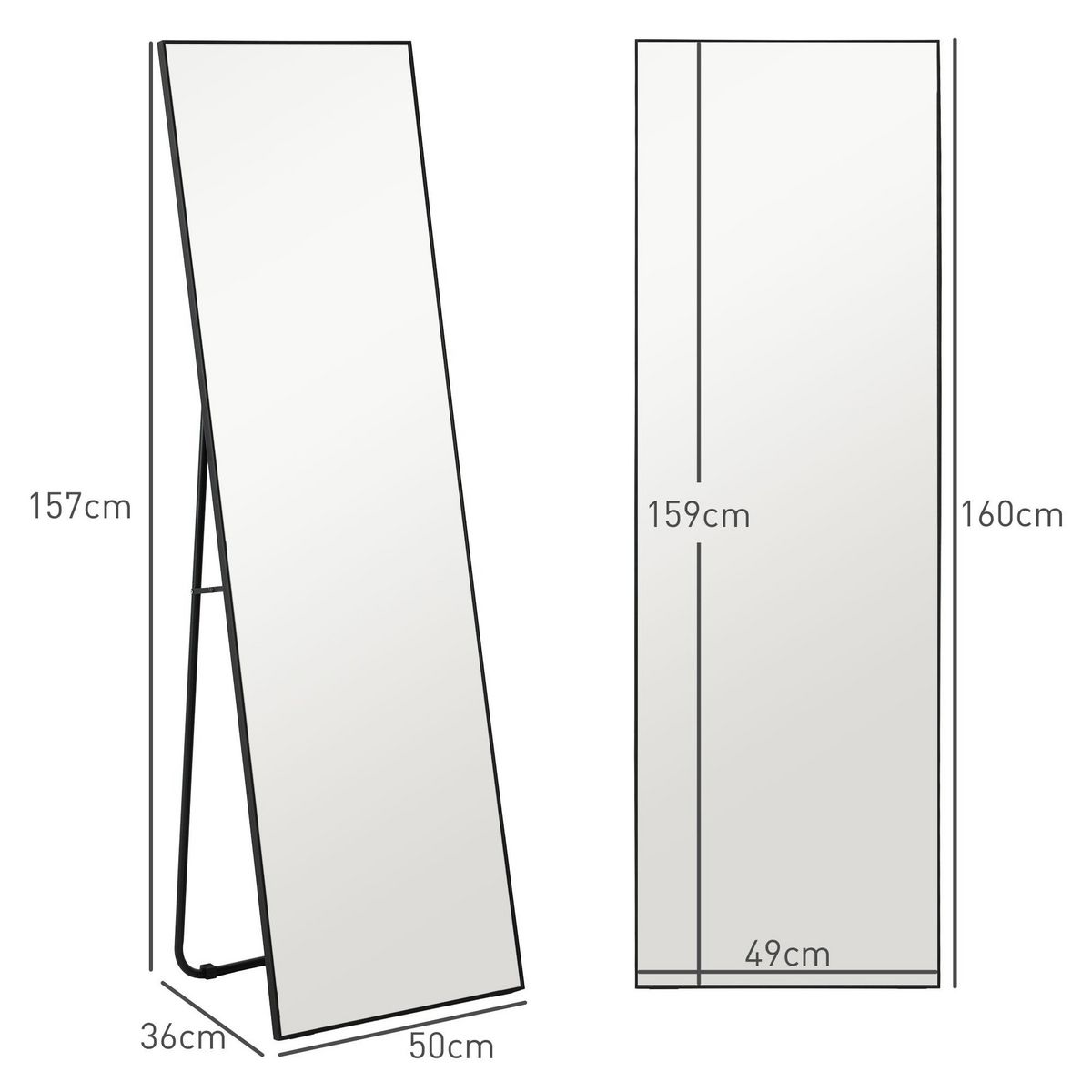 HOMCOM Grand miroir pleine longueur rectangulaire 50 x 160 cm - miroir sur pied ou mural - noir