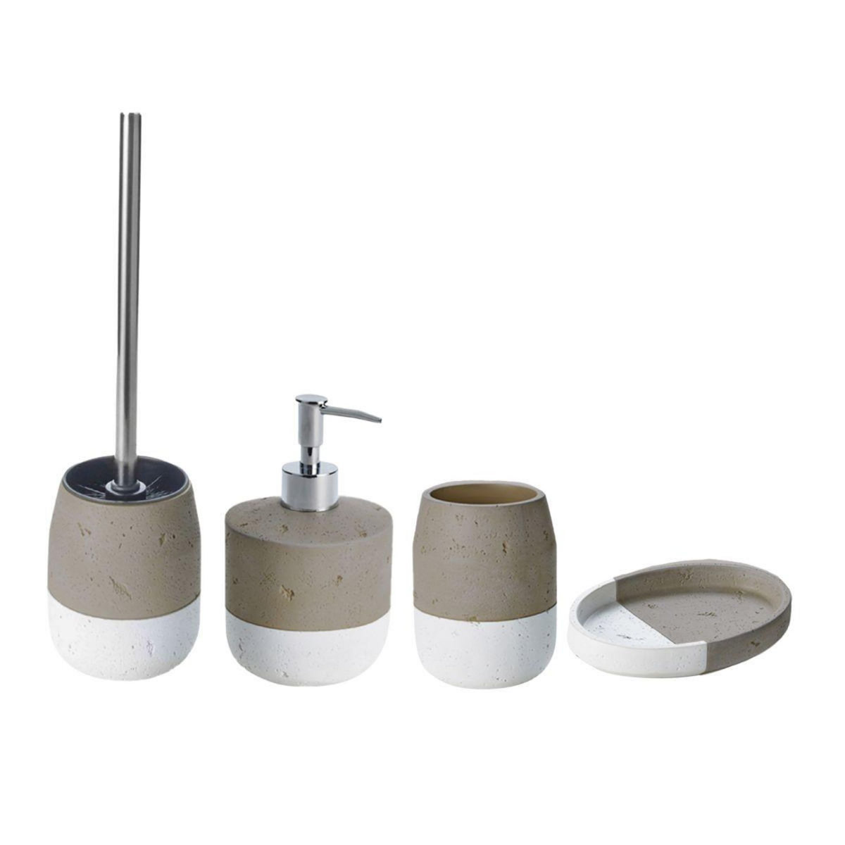 GUY LEVASSEUR Set salle de bain bicolore 4 pièces en céramique taupe