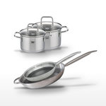 ELO Lot 2 Poêles 32/28 cm et 2 Faitouts 16/14 cm Elo Relief Solution