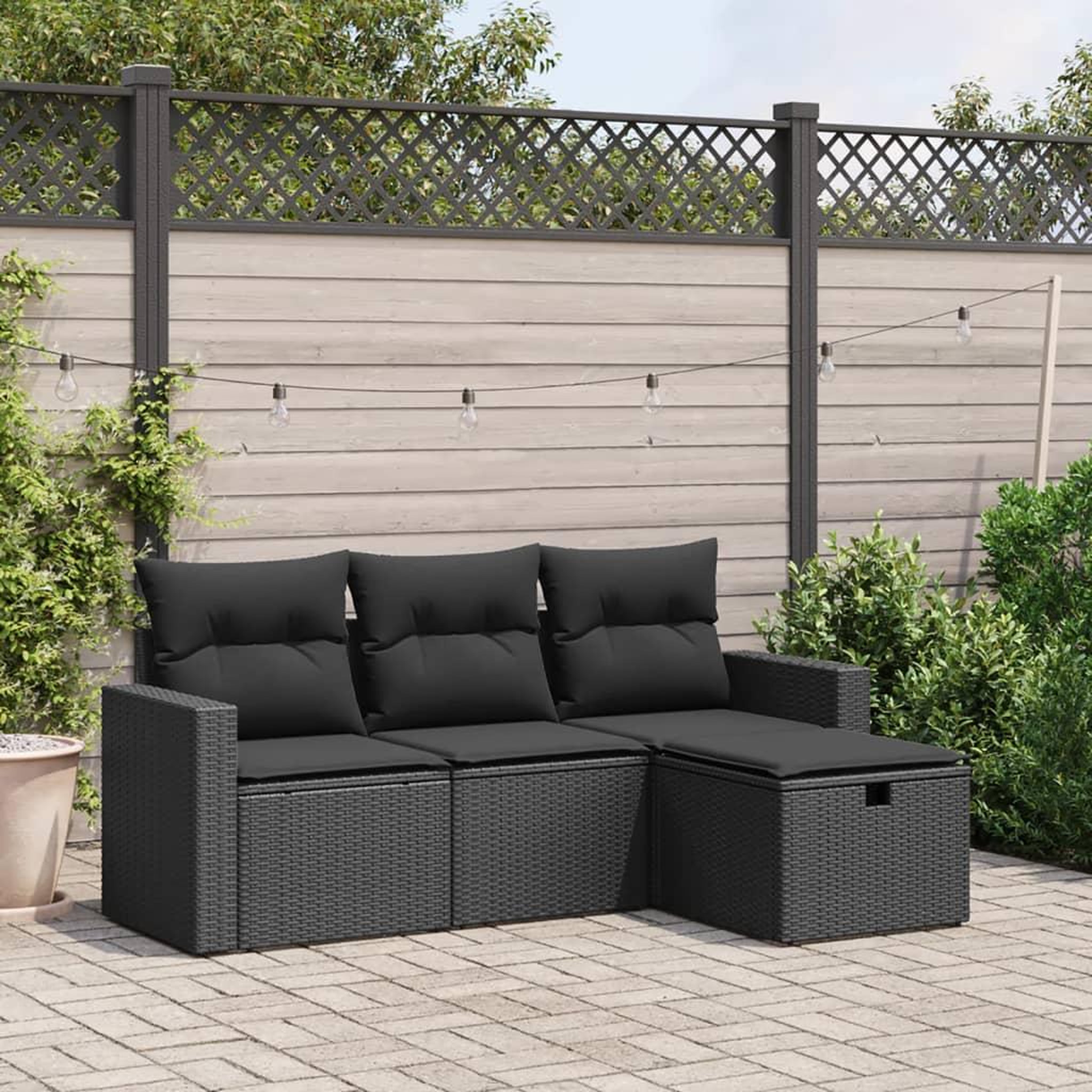 VIDAXL Salon de jardin 4 pcs avec coussins noir resine tressee