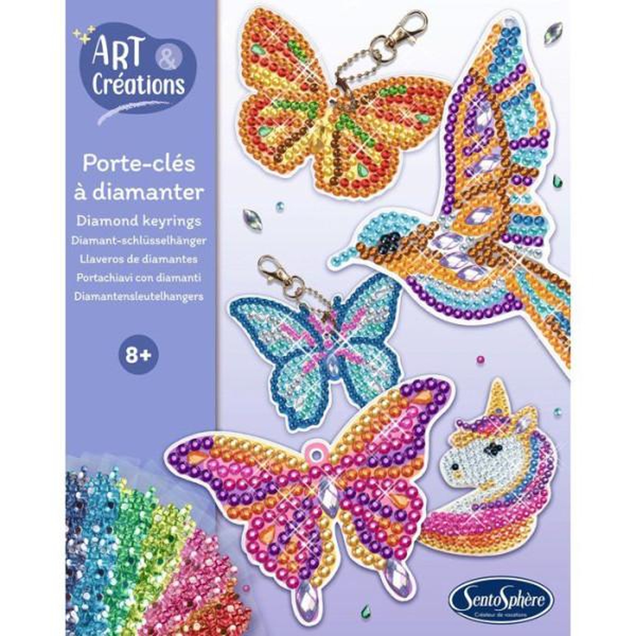 Voir la diapositive 2 : Sentosphere Porte-Clés a diamanter - SENTOSPHERE - Art & Créations - 5 supports - Strass Multicolores - 5 attaches - Des 8 ans