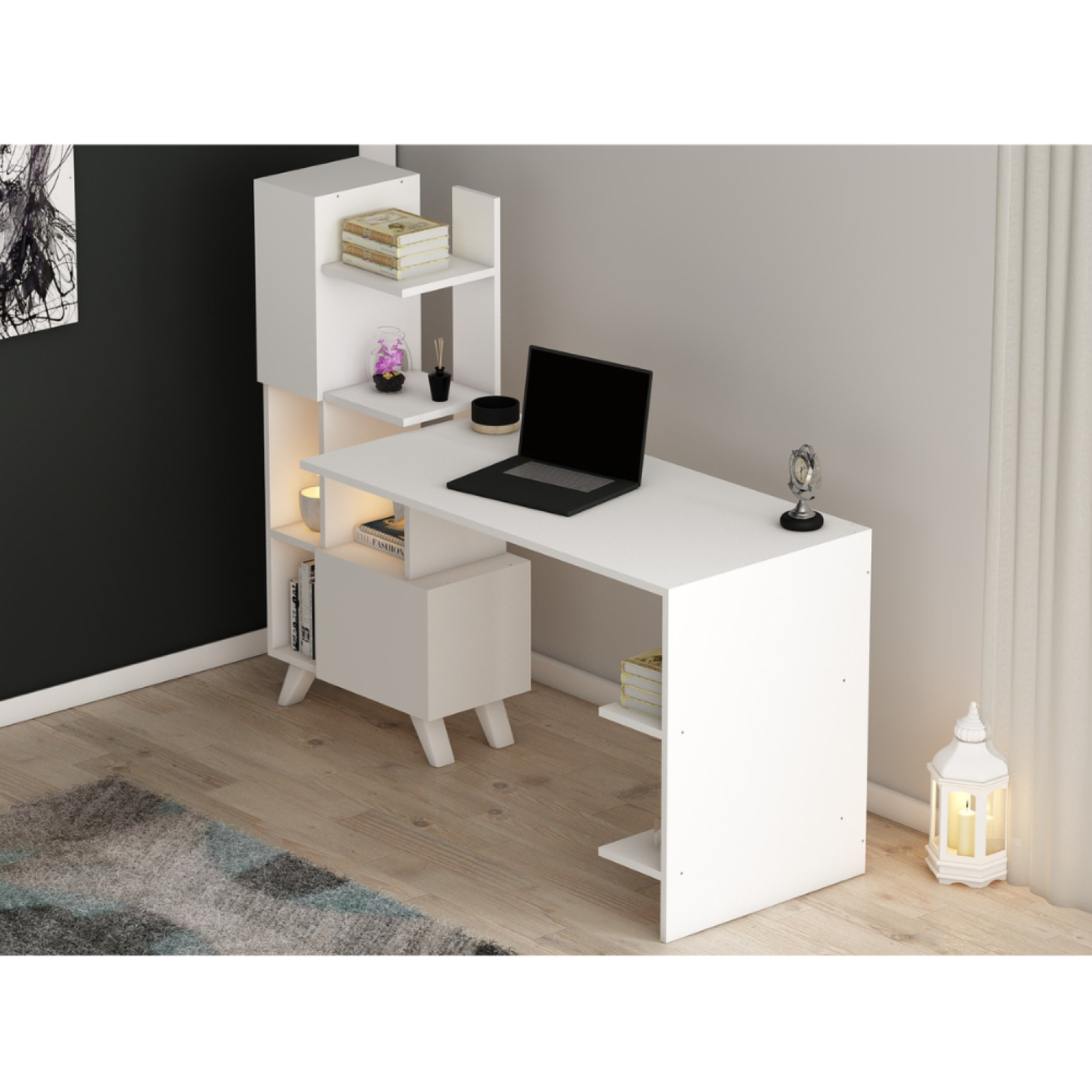 Voir la diapositive 3 : CONCEPT USINE Bureau contemporain 9 rangements - blanc kuhmo