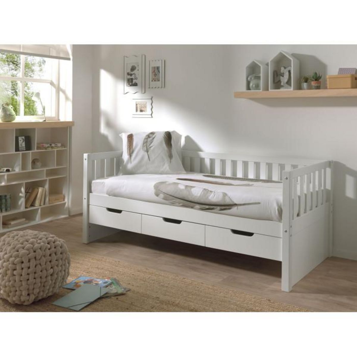 Paris Prix Lit Capitaine Enfant & 3 Tiroirs  Fritz  90x200cm Blanc