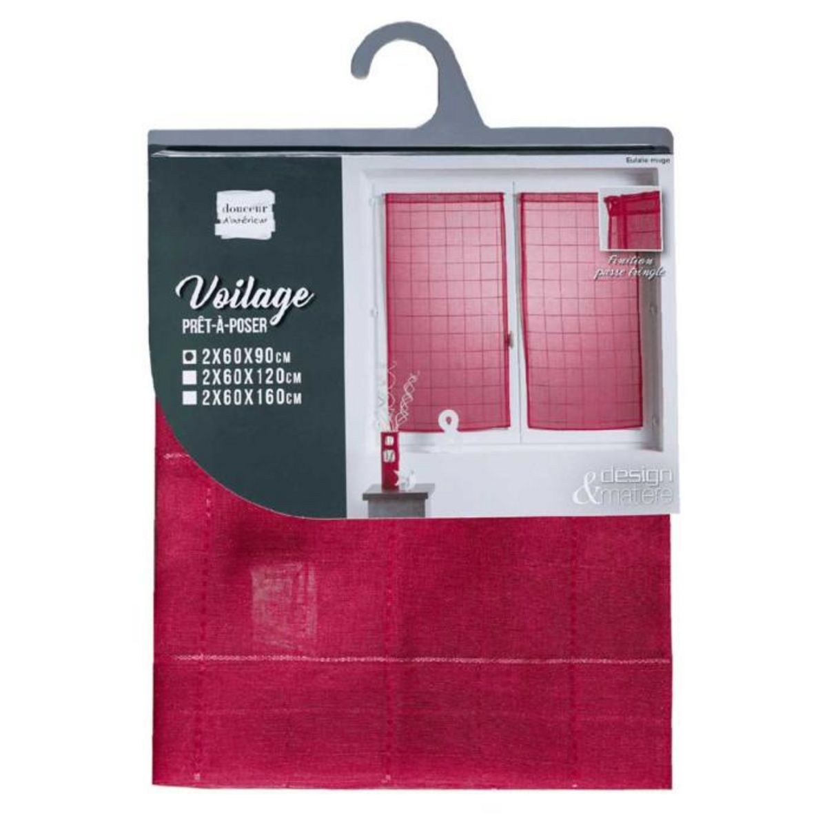 Paris Prix Paire de Voilages  Eulalie  60x90cm Rouge